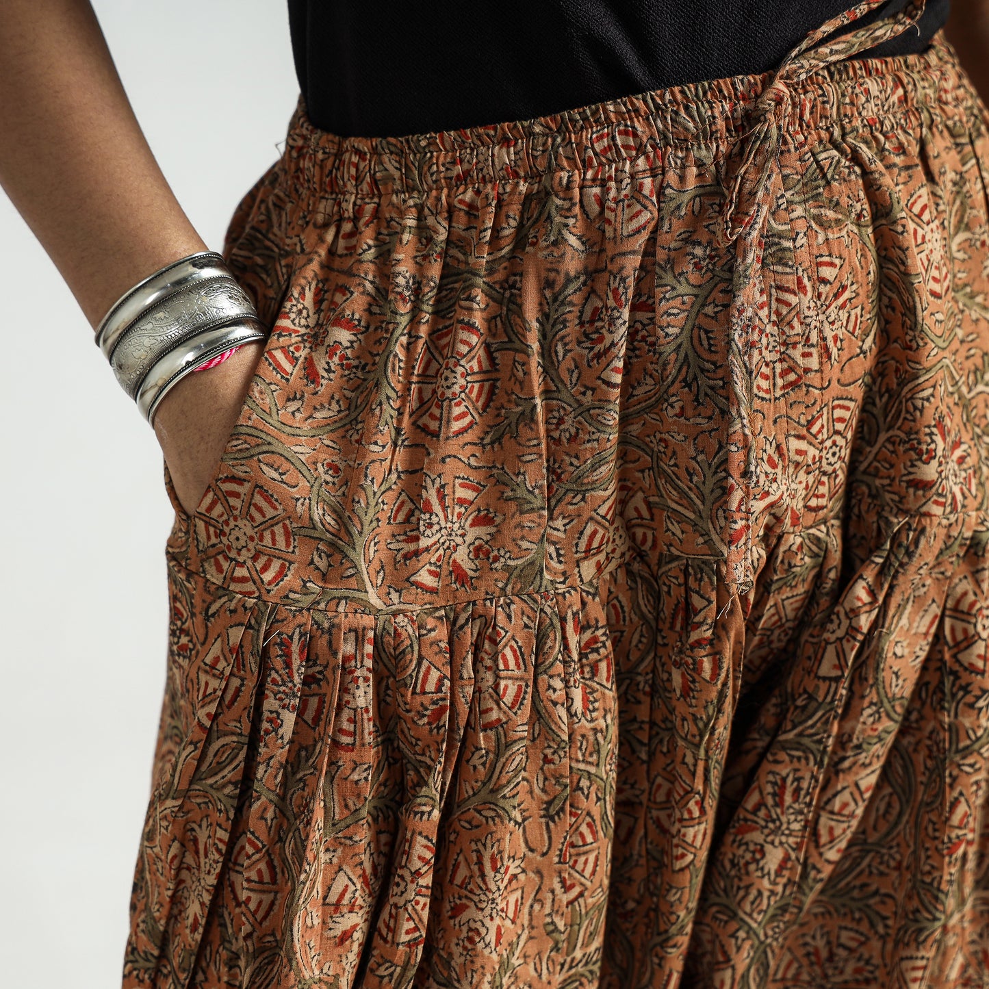 Buy Kalamkari Block Printed Cotton Elasticated Salwar Online at iTokri.com