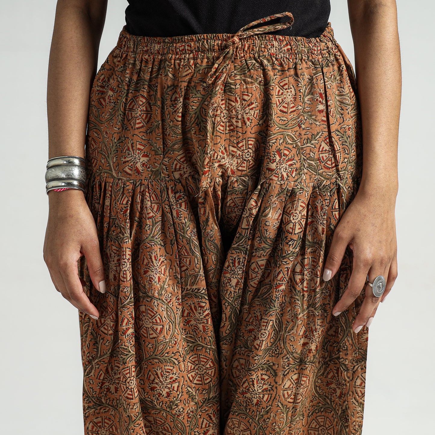 Buy Kalamkari Block Printed Cotton Elasticated Salwar Online at iTokri.com