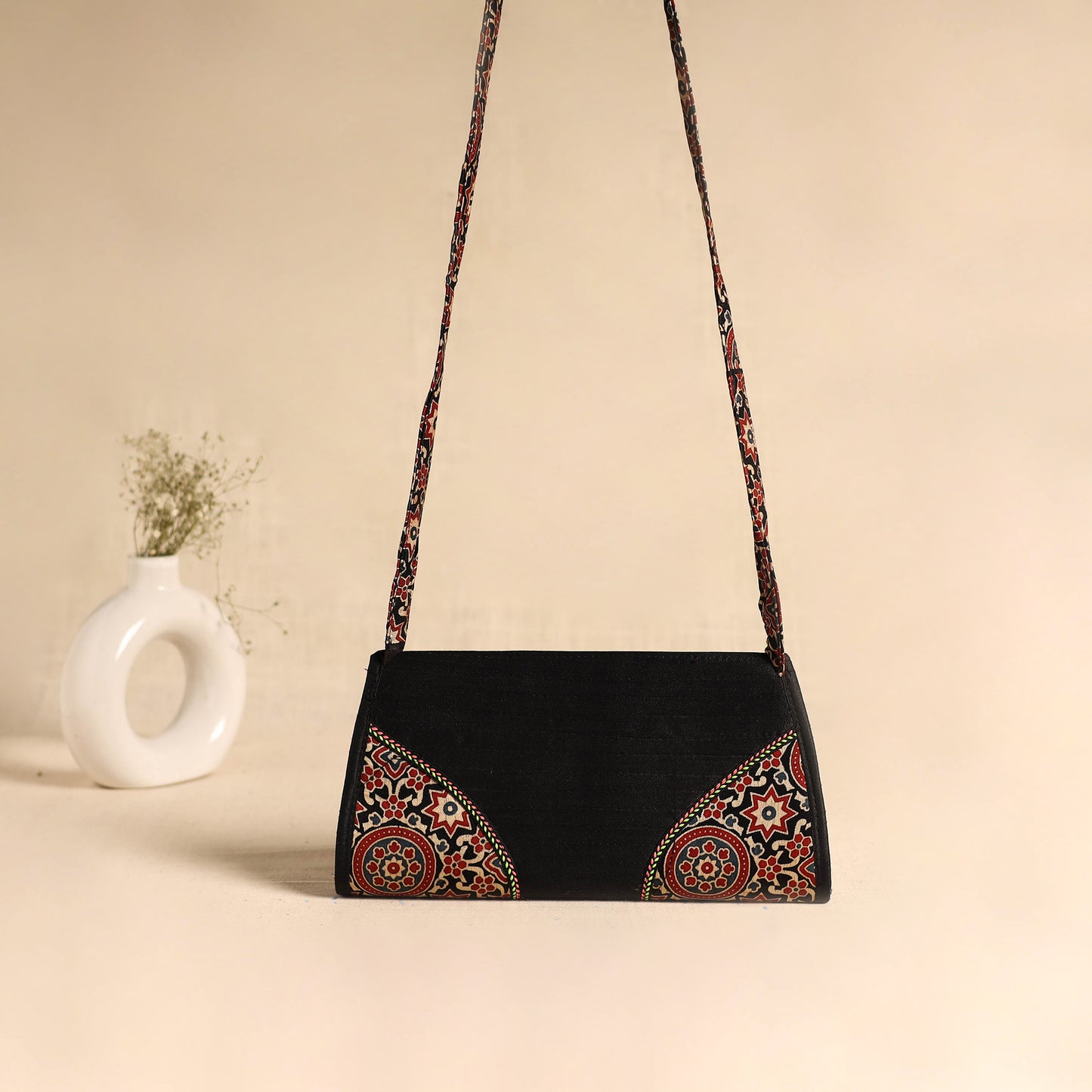 Traditional Kutch Patchwork Silk Leather Flap Sling Bag 37