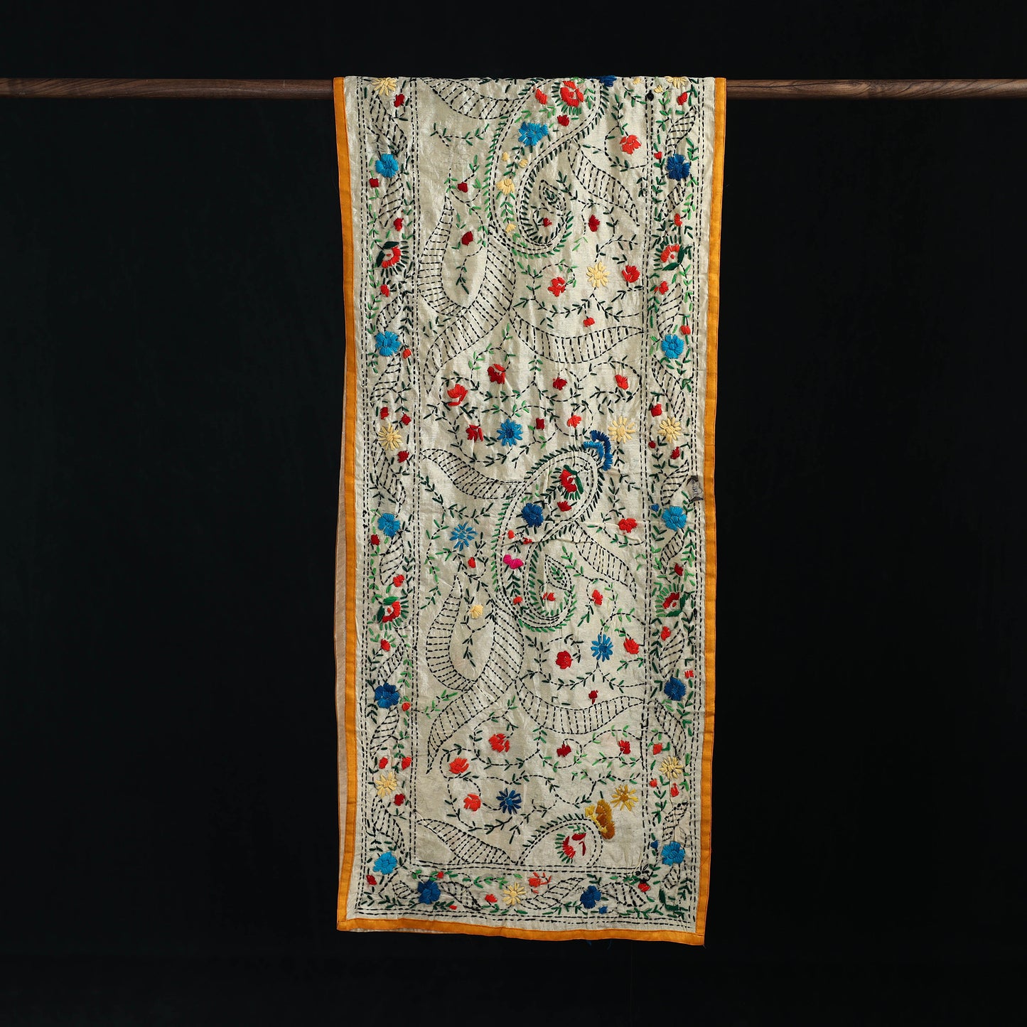 Beige - Ranihati Chanderi Silk Hand Embroidered Stole 41