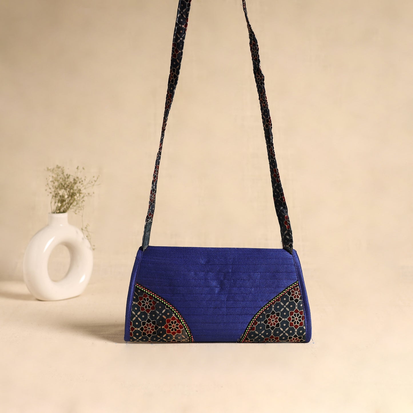 Traditional Kutch Patchwork Silk Leather Flap Sling Bag 38