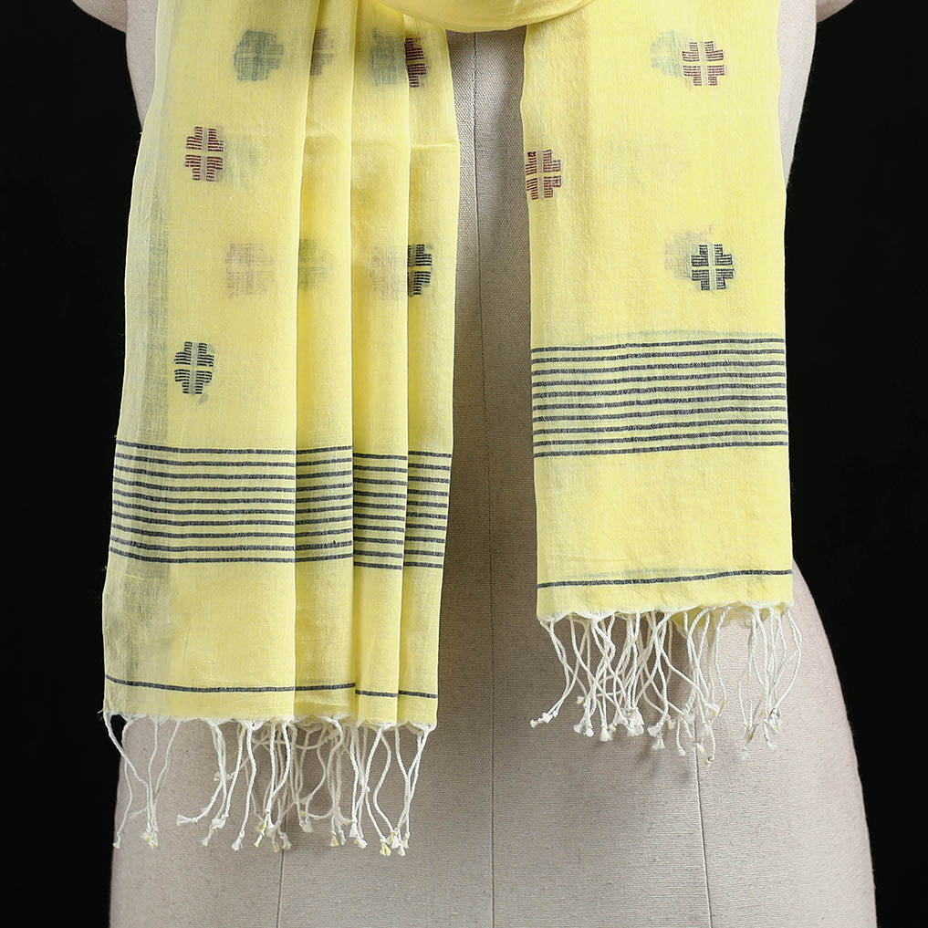 Burdwan Jamdani Handloom Cotton Stole with Tassels 14
