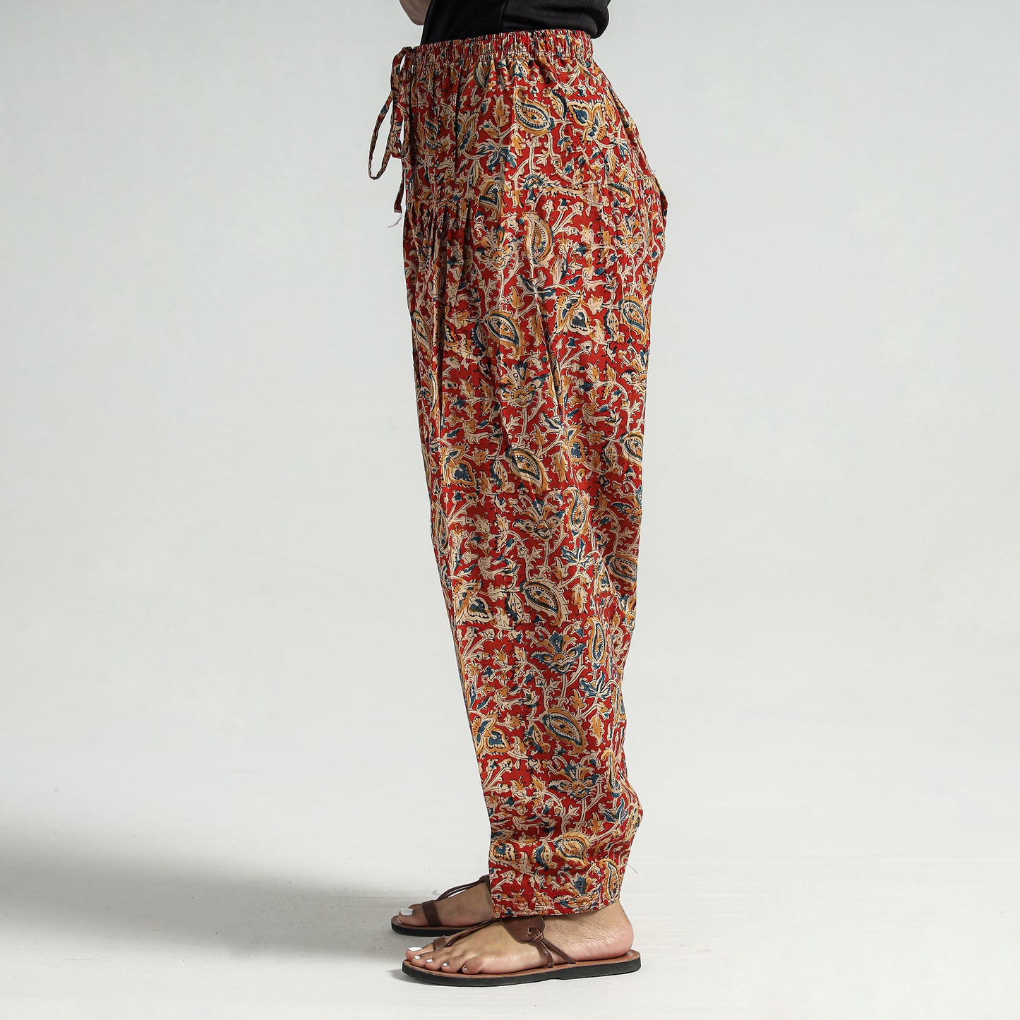 Red - Kalamkari Block Printed Cotton Elasticated Salwar