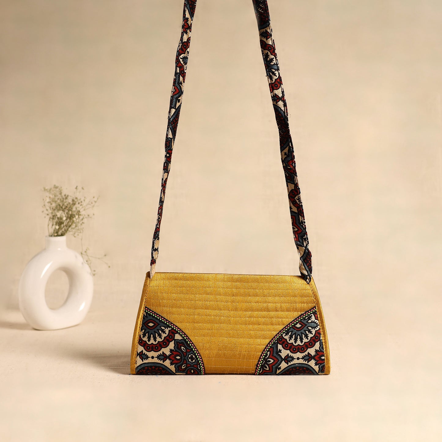 Traditional Kutch Patchwork Silk Leather Flap Sling Bag 40