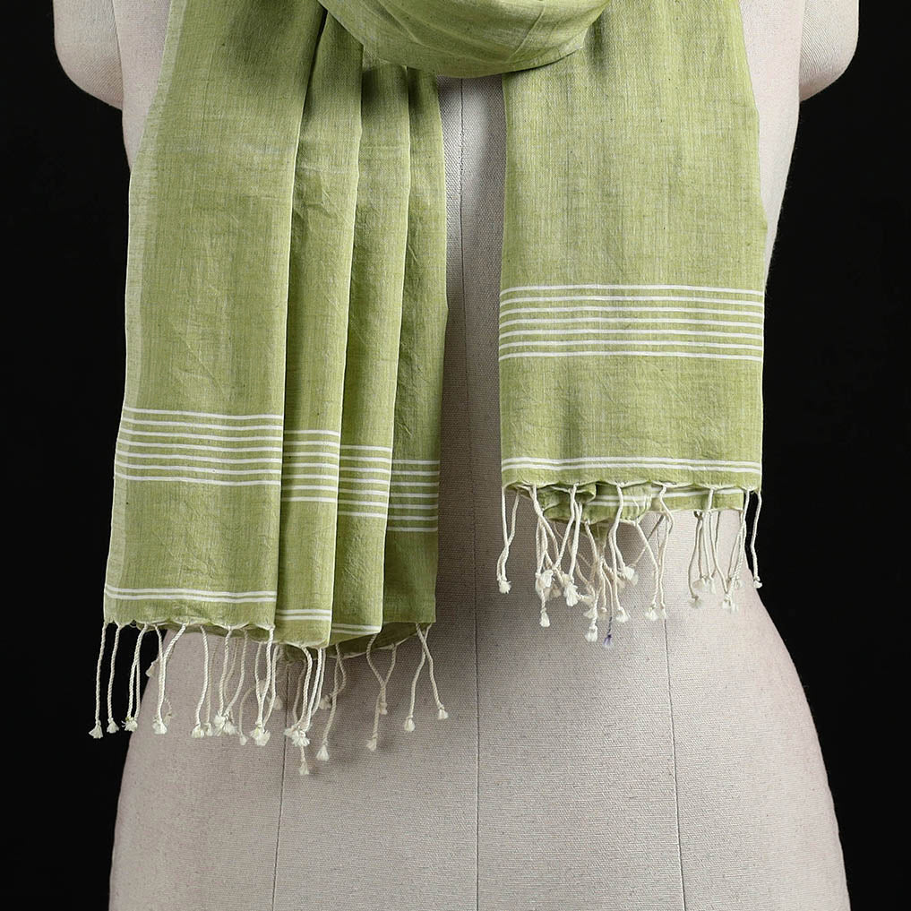 Green - Burdwan Jamdani Handloom Cotton Stole with Tassels 08