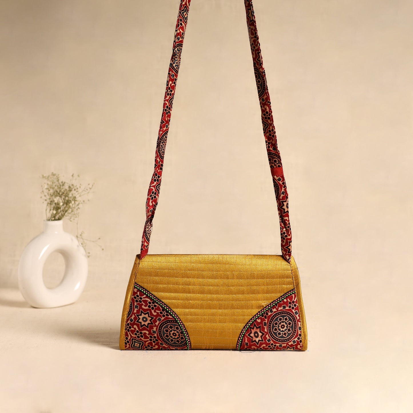 Traditional Kutch Patchwork Silk Leather Flap Sling Bag 42