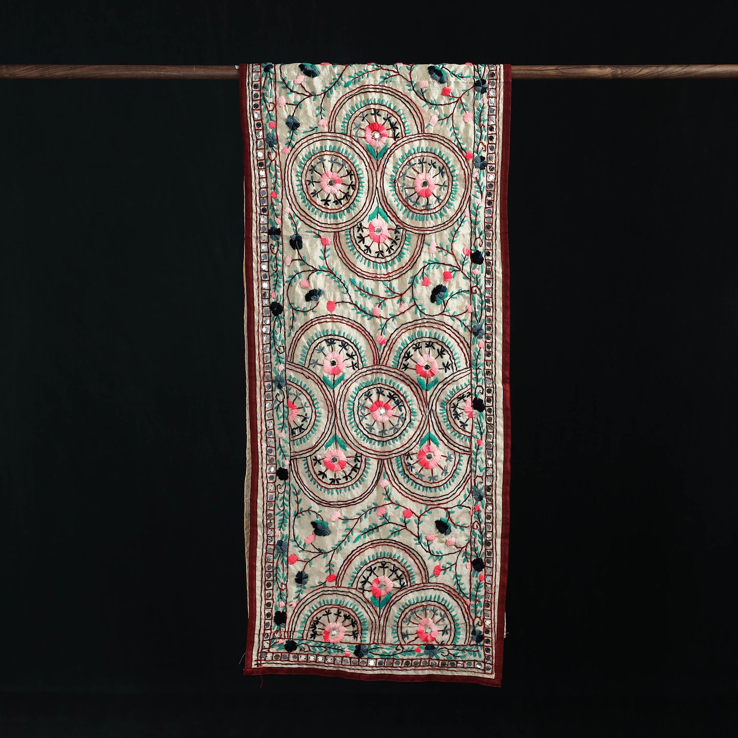 Beige - Ranihati Chanderi Silk Hand Embroidered Stole 23