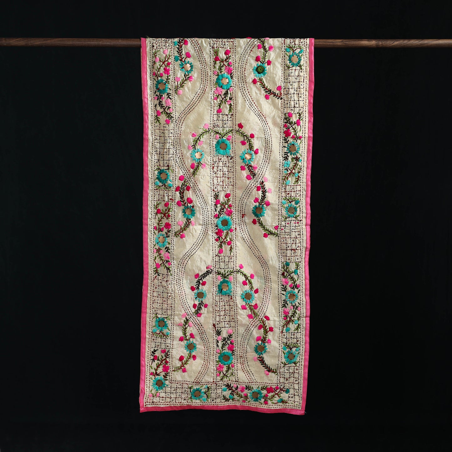 Beige - Ranihati Chanderi Silk Hand Embroidered Stole 19