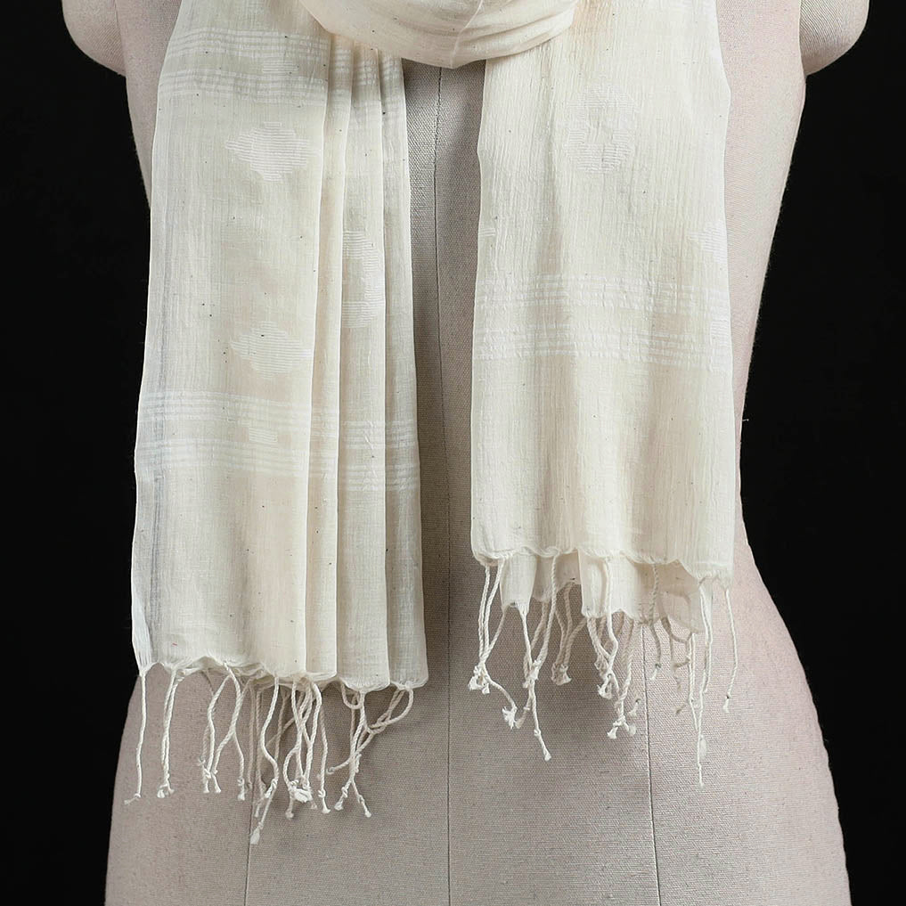 Burdwan Jamdani Handloom Cotton Stole with Tassels 07