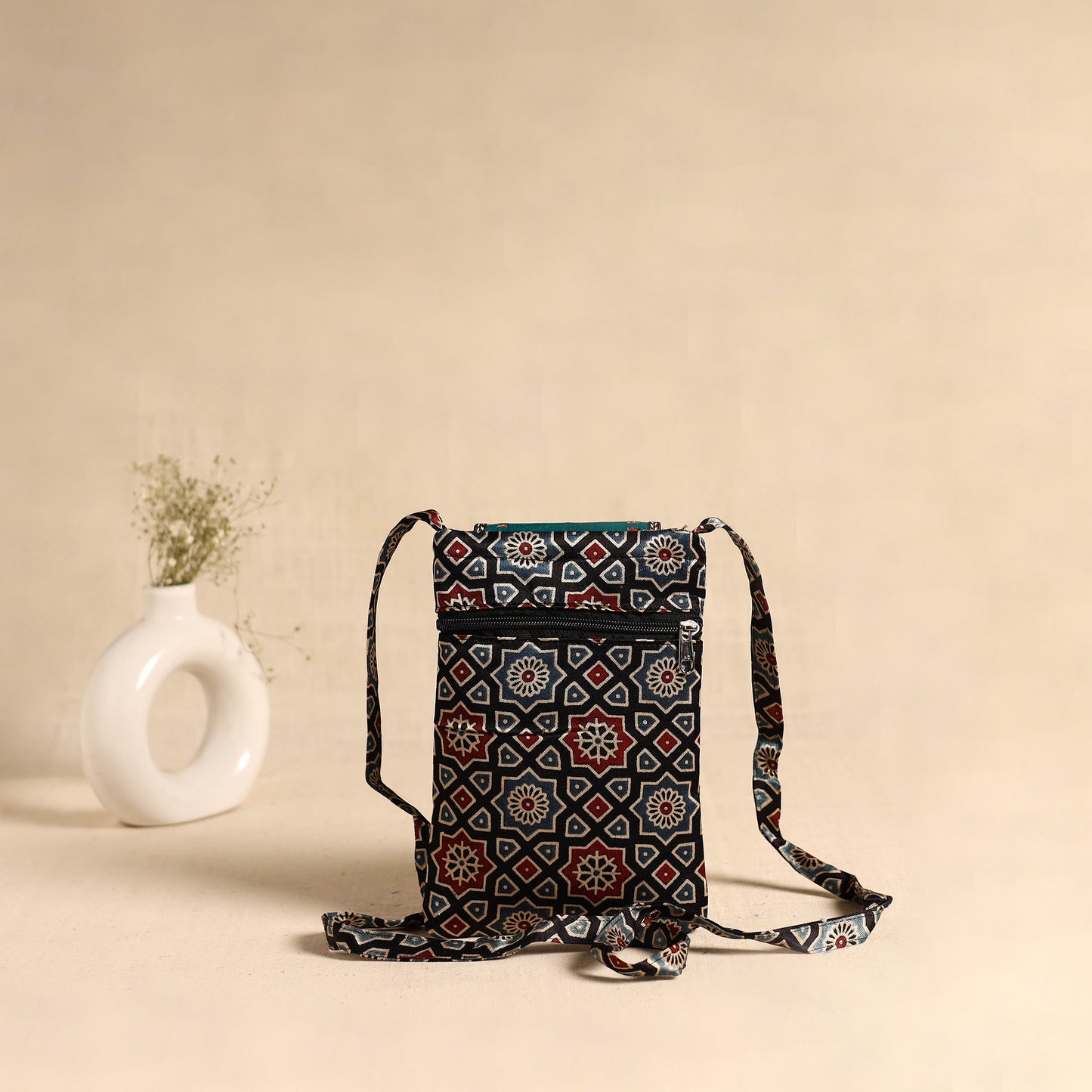 Traditional Kutch Mashru Silk Leather Flap Sling Bag 55