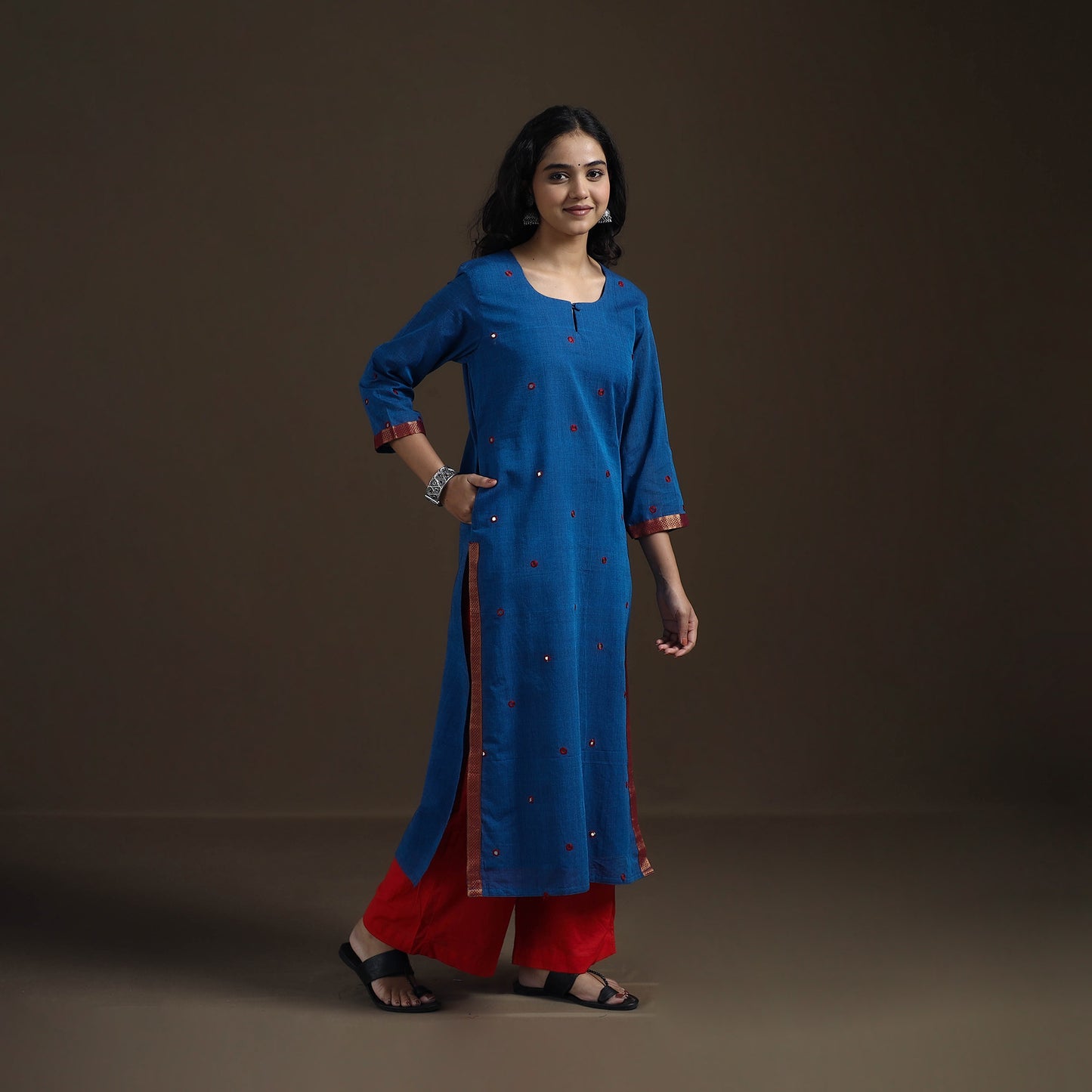 Mangalagiri Pure Handwoven Cotton Mirror Work Straight Kurta for women 07
