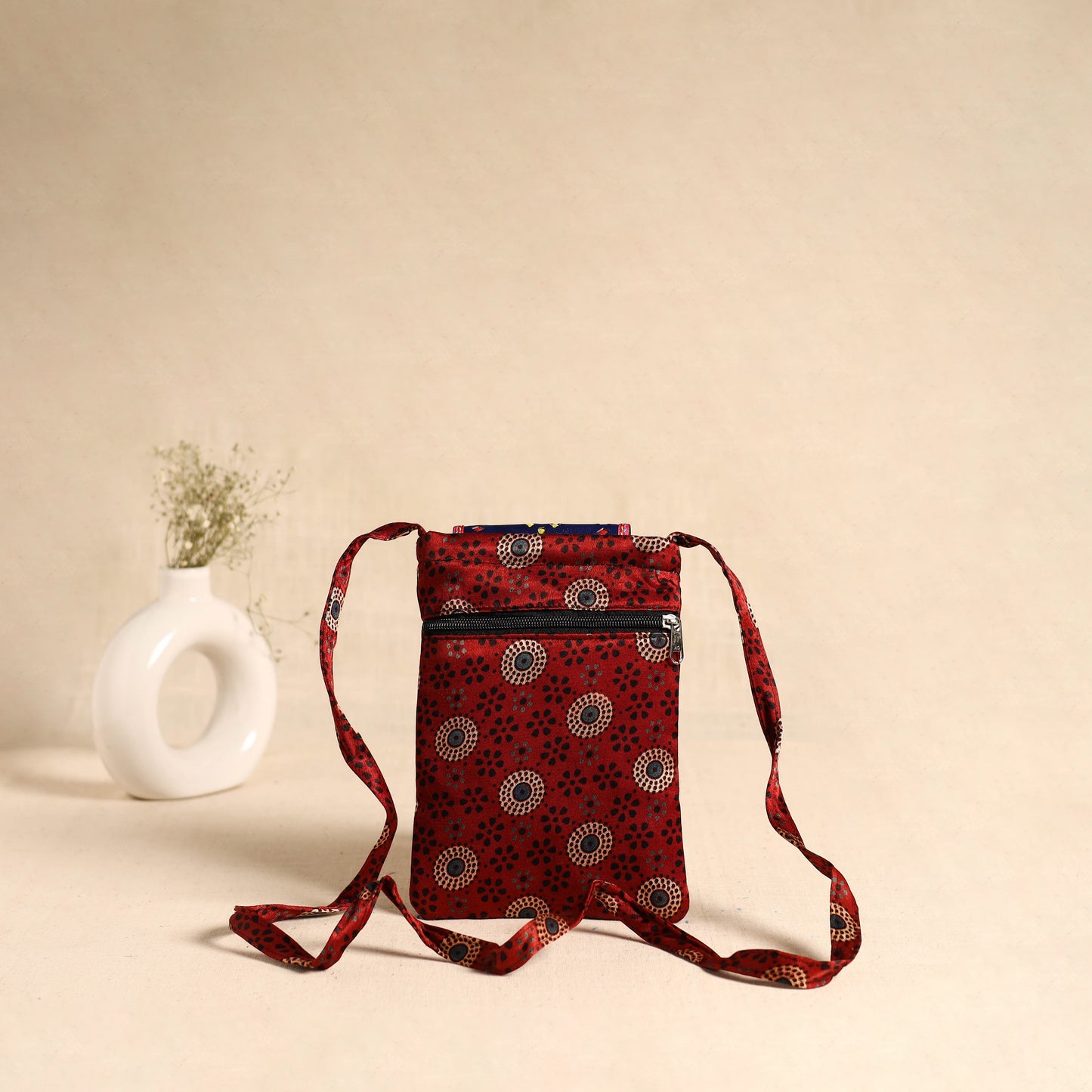 Traditional Kutch Mashru Silk Leather Flap Sling Bag 57