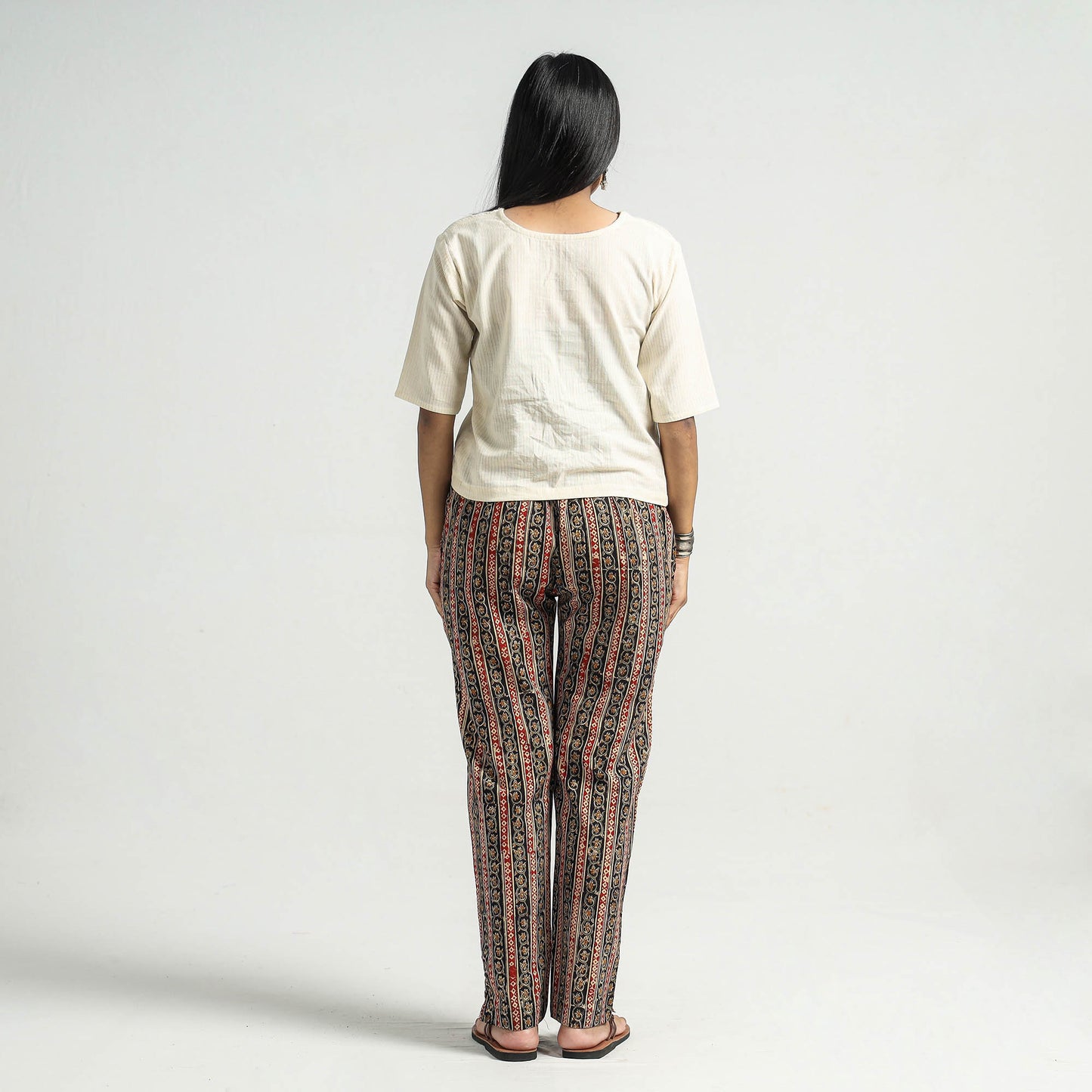 Black - Kalamkari Block Printed Cotton Elasticated Pant