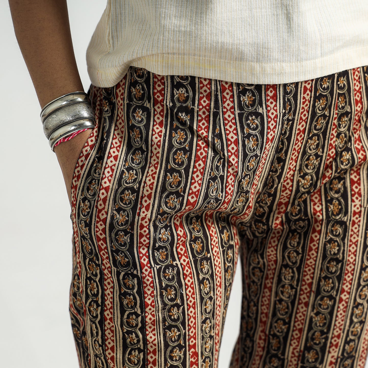 Black - Kalamkari Block Printed Cotton Elasticated Pant