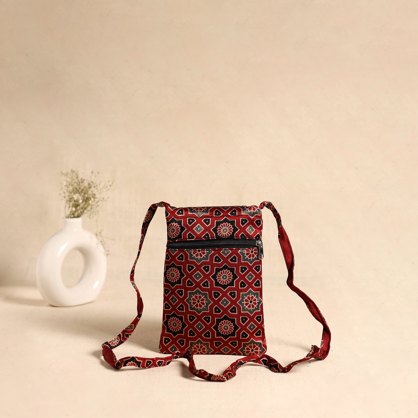Traditional Kutch Mashru Silk Leather Flap Sling Bag 58