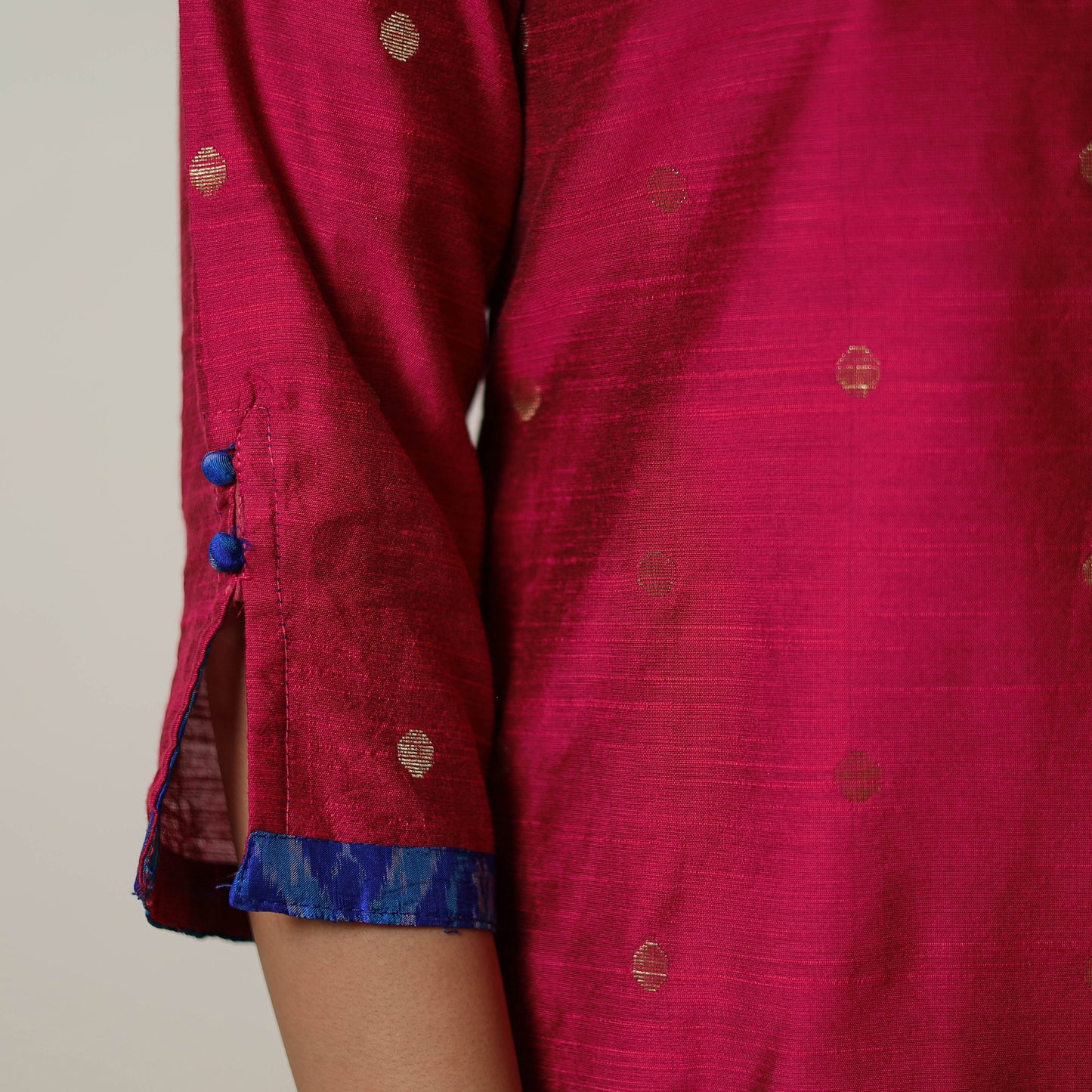 Pink - Polka Zari Butta Spun Dupion Silk Straight Plain Kurta 02