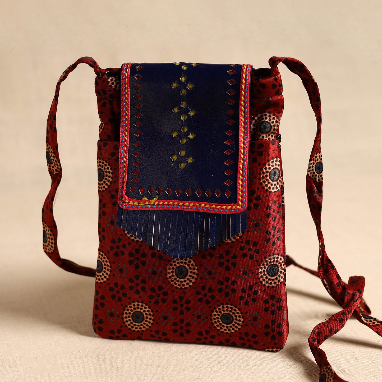 Traditional Kutch Mashru Silk Leather Flap Sling Bag 59