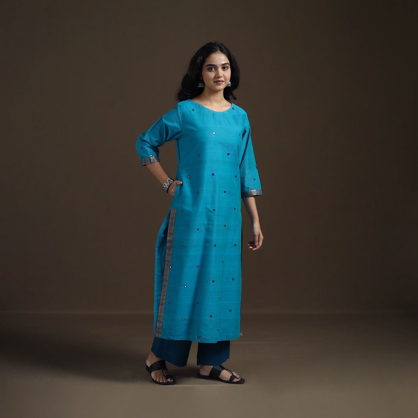 Mangalagiri Pure Handwoven Cotton Mirror Work Straight Kurta for women 15