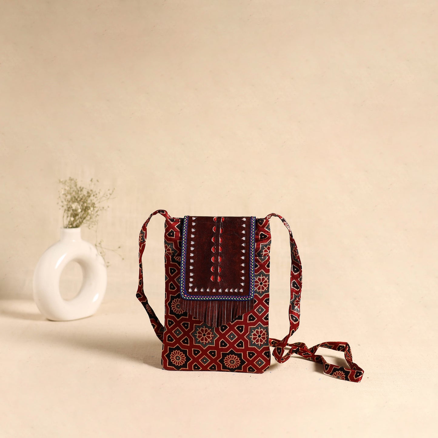 Traditional Kutch Mashru Silk Leather Flap Sling Bag 61