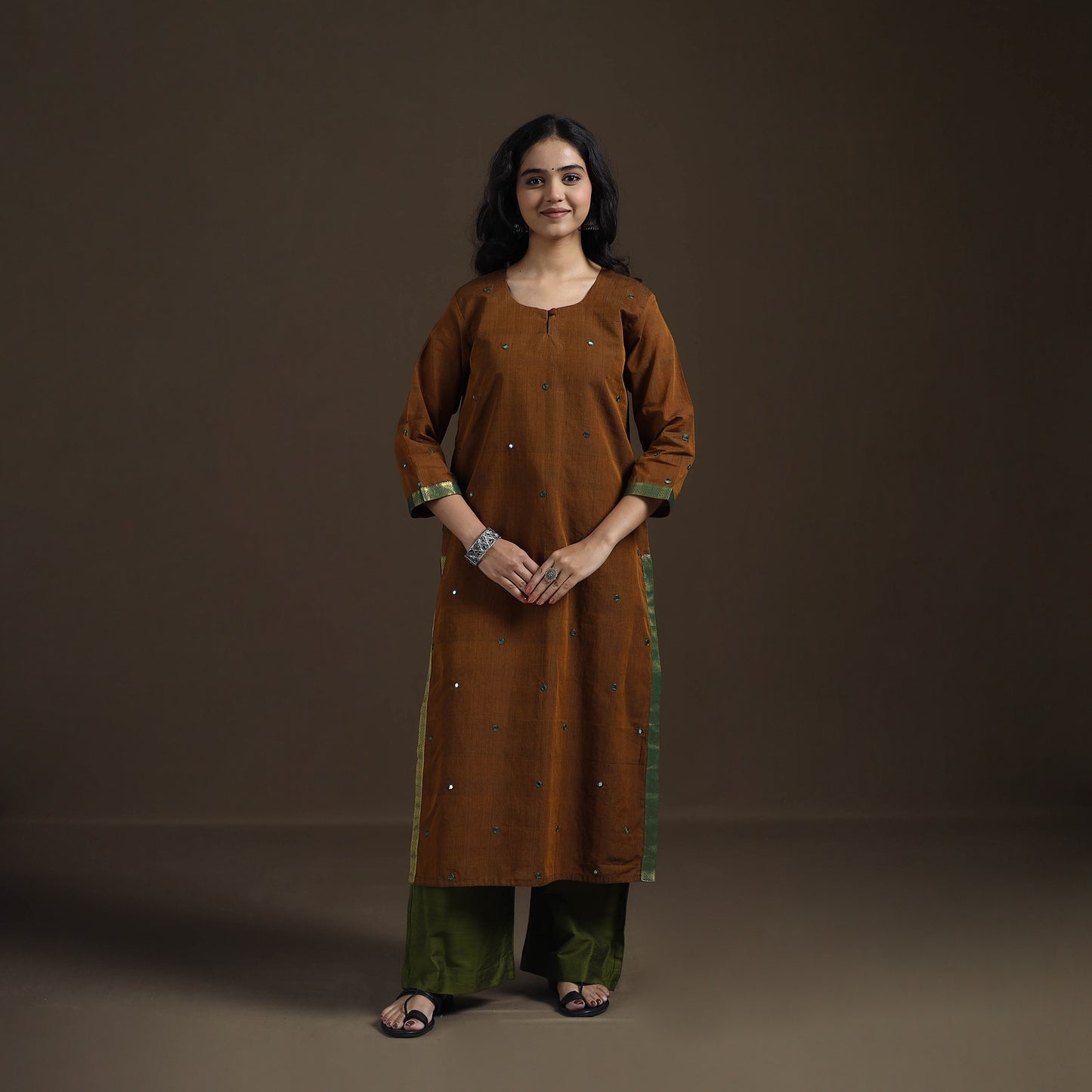 Mangalagiri Pure Handwoven Cotton Mirror Work Straight Kurta for women 09