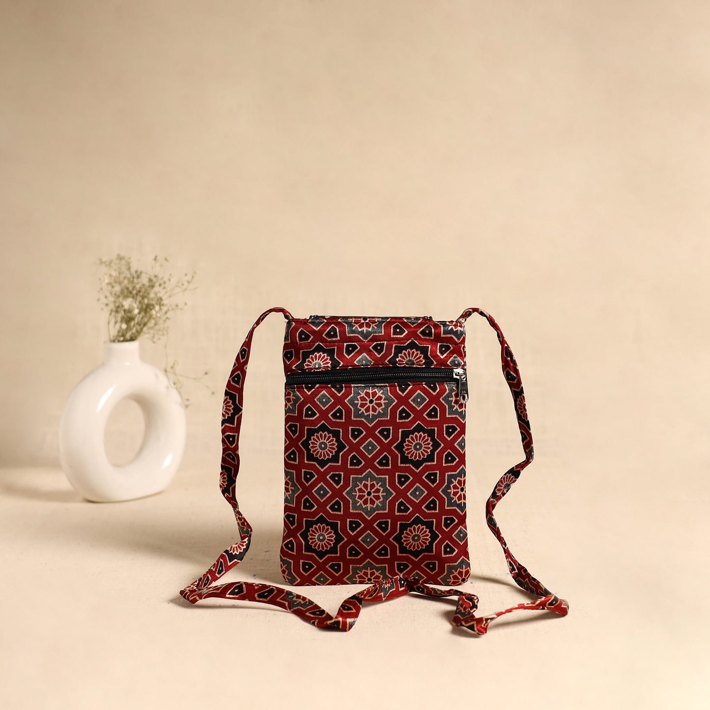 Traditional Kutch Mashru Silk Leather Flap Sling Bag 61
