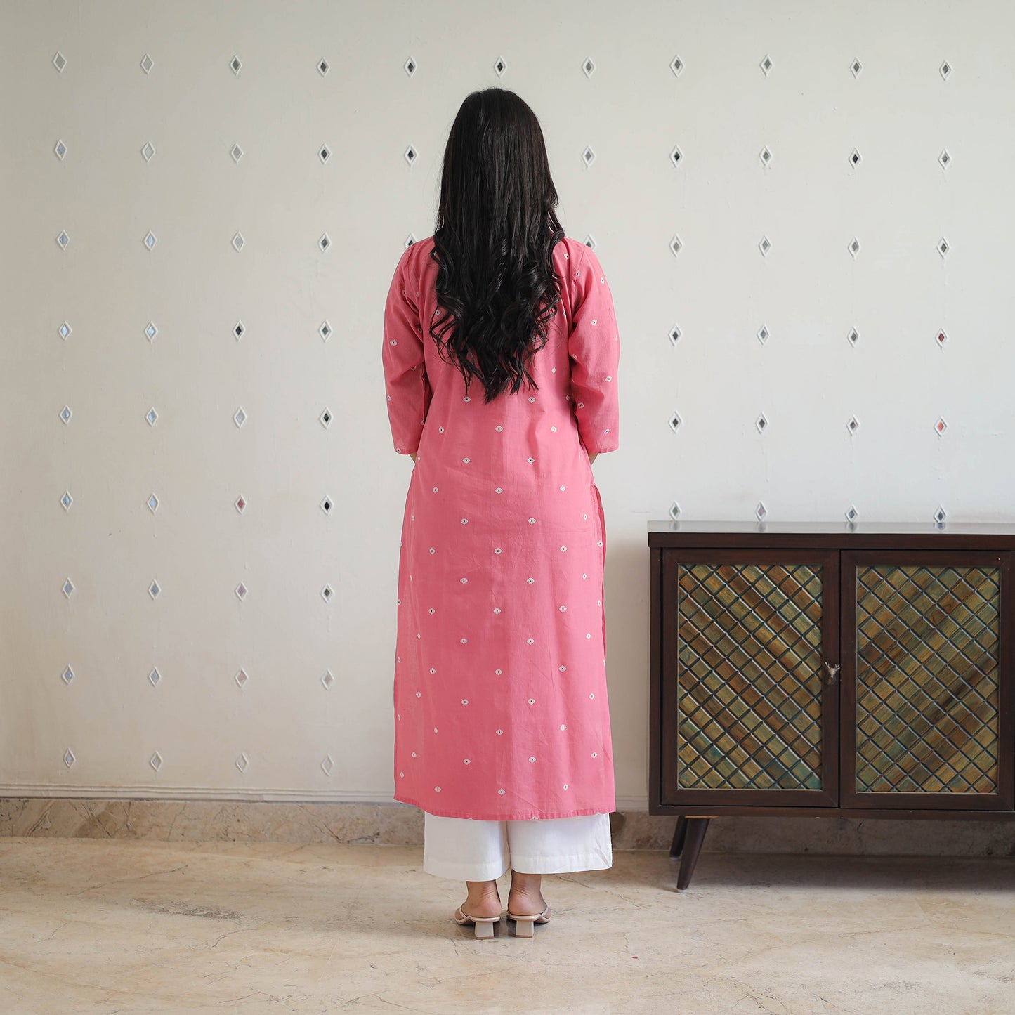 Pink - Pure Cotton Straight Jacquard Kurta 14