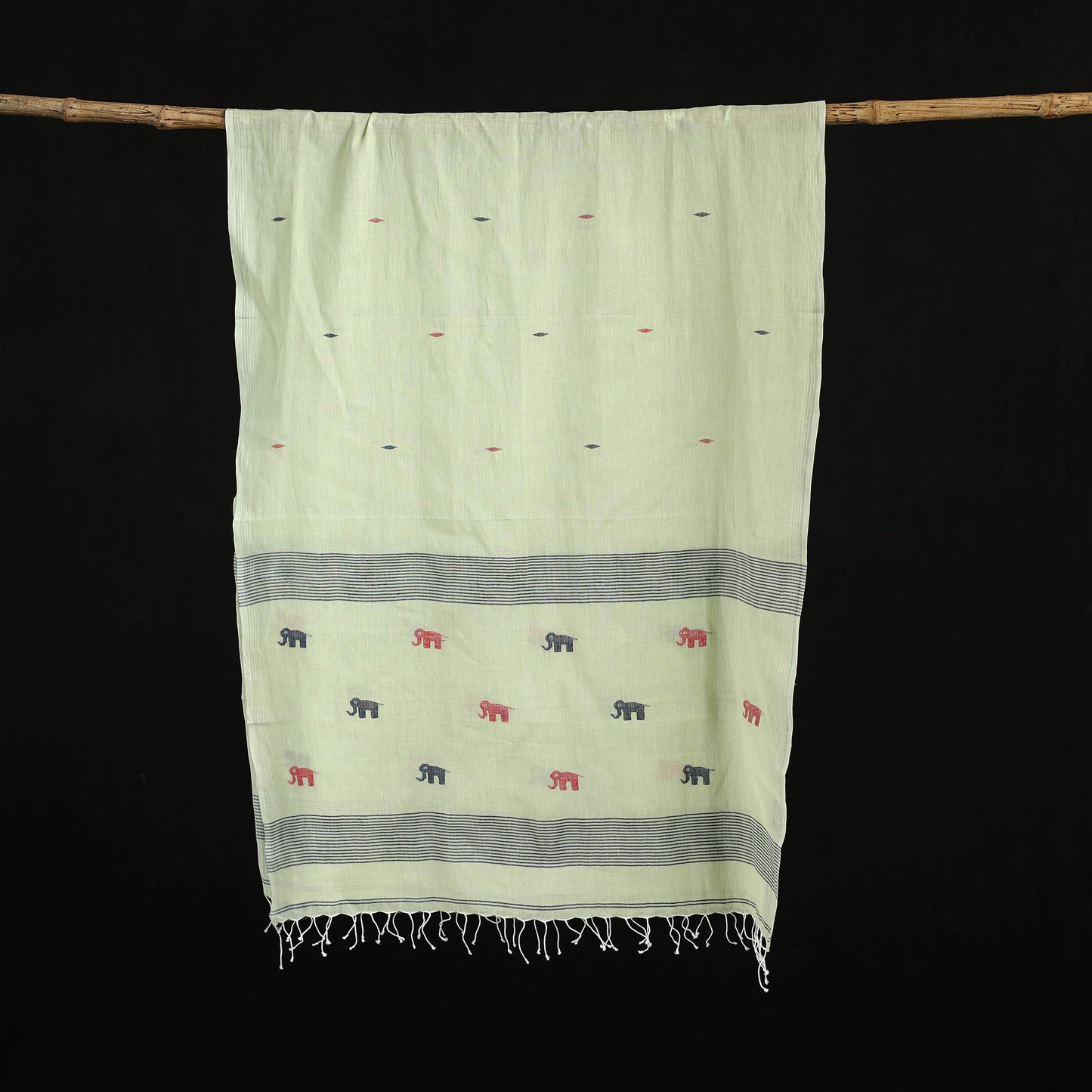 Burdwan Jamdani Handloom Cotton Stole with Tassels 01