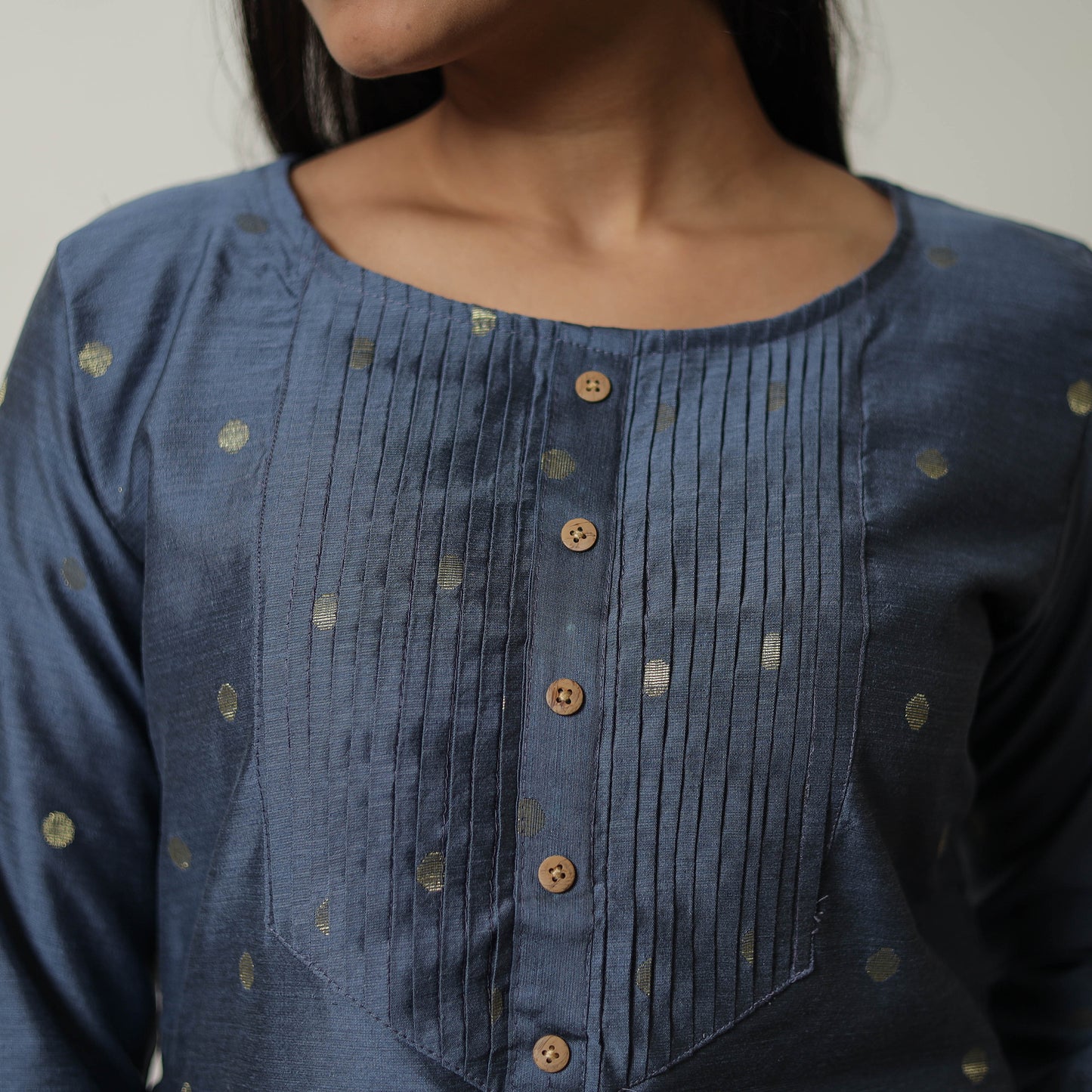 Blue - Polka Zari Butta Spun Dupion Silk Straight Plain Kurta 13