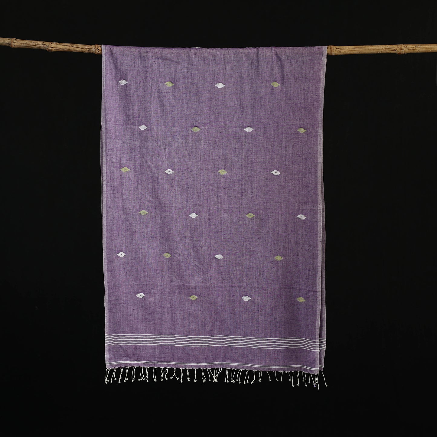 Purple - Burdwan Jamdani Handloom Cotton Stole with Tassels 07