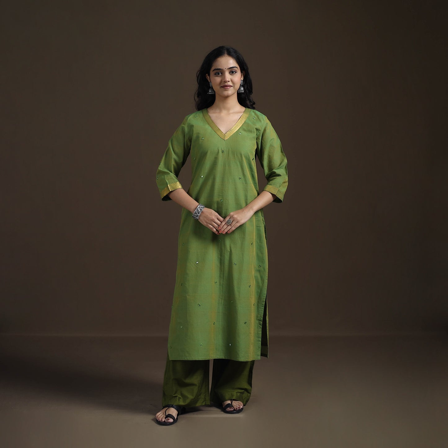 Mangalagiri Pure Handwoven Cotton Mirror Work Straight Kurta for women 25