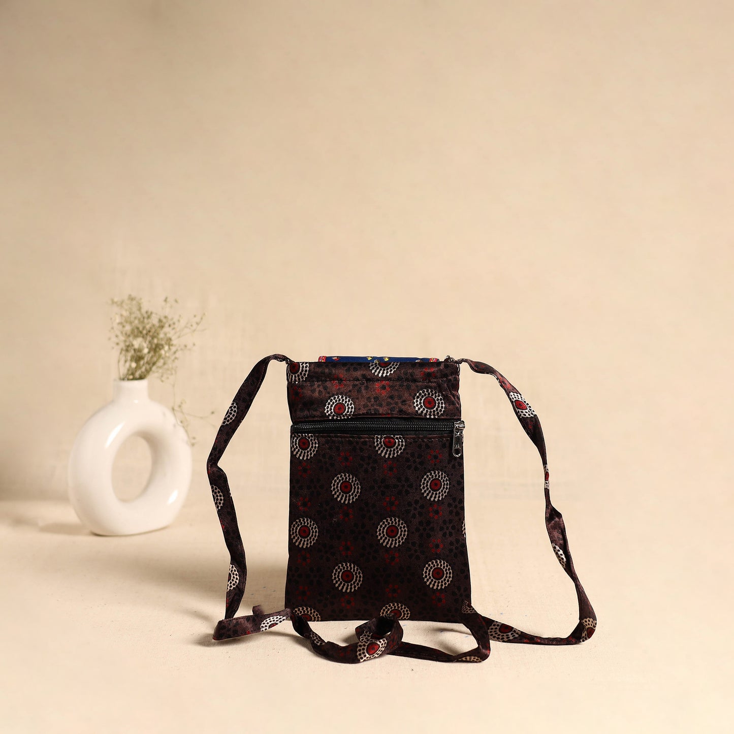 Traditional Kutch Mashru Silk Leather Flap Sling Bag 68