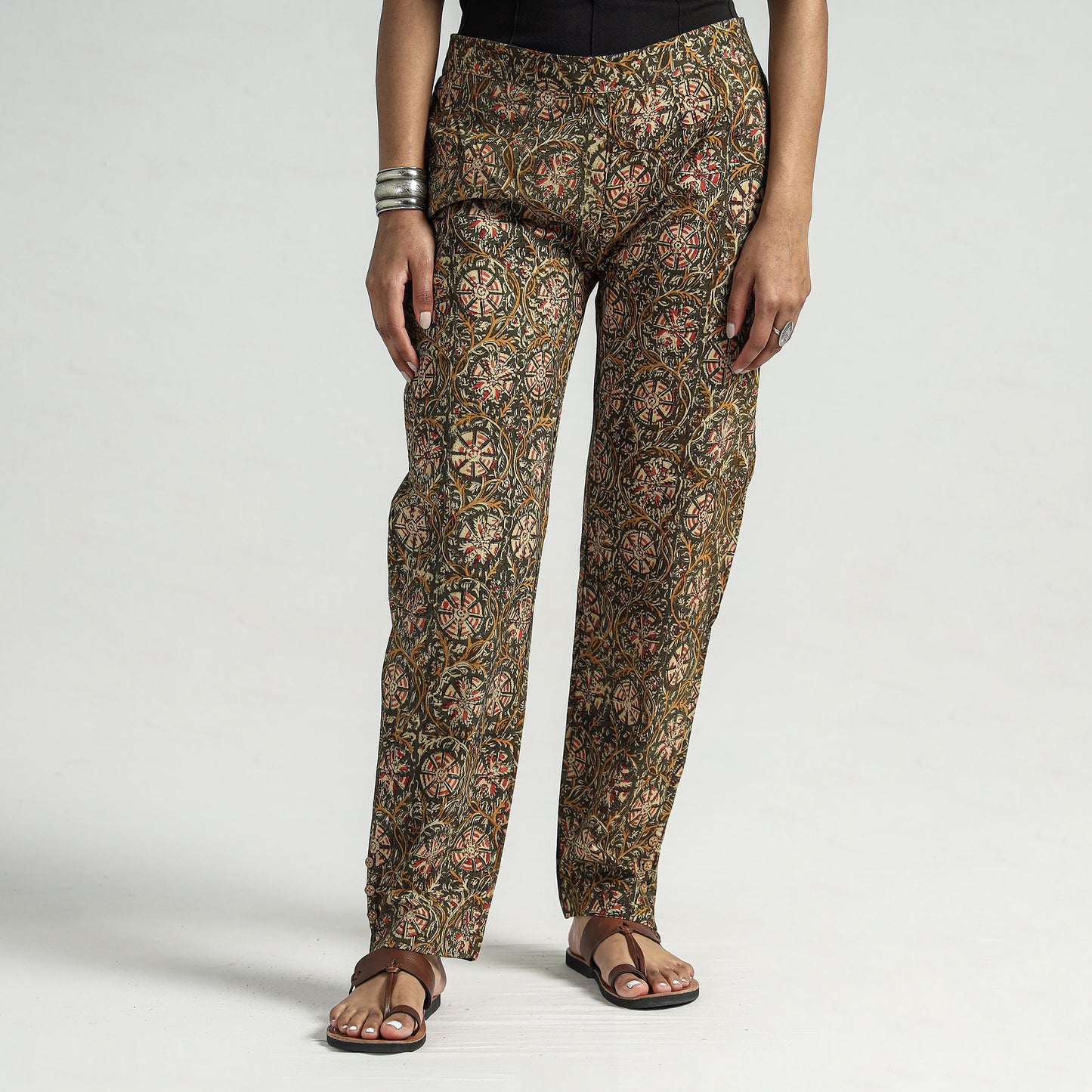 Green - Kalamkari Block Printed Cotton Elasticated Pant