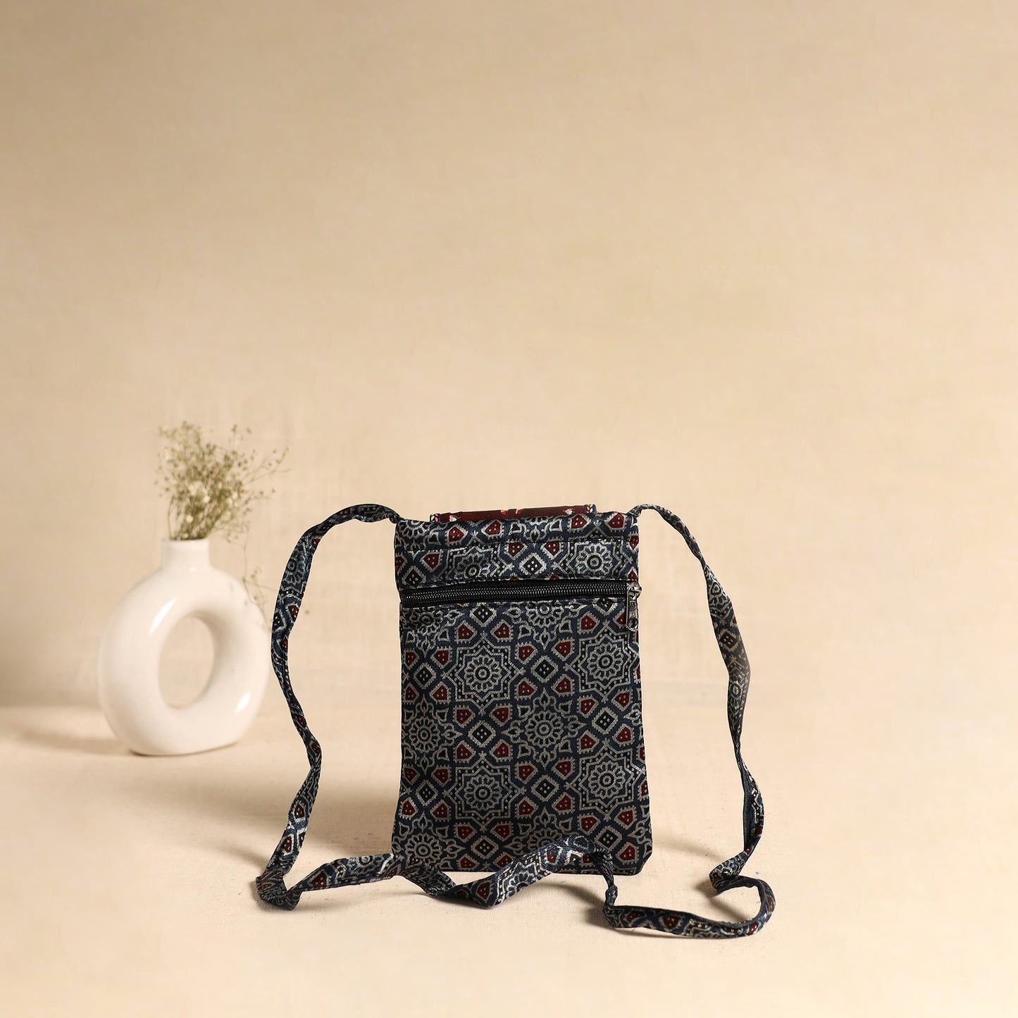 Traditional Kutch Mashru Silk Leather Flap Sling Bag 71