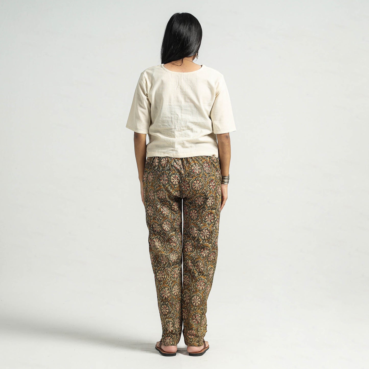 Green - Kalamkari Block Printed Cotton Elasticated Pant