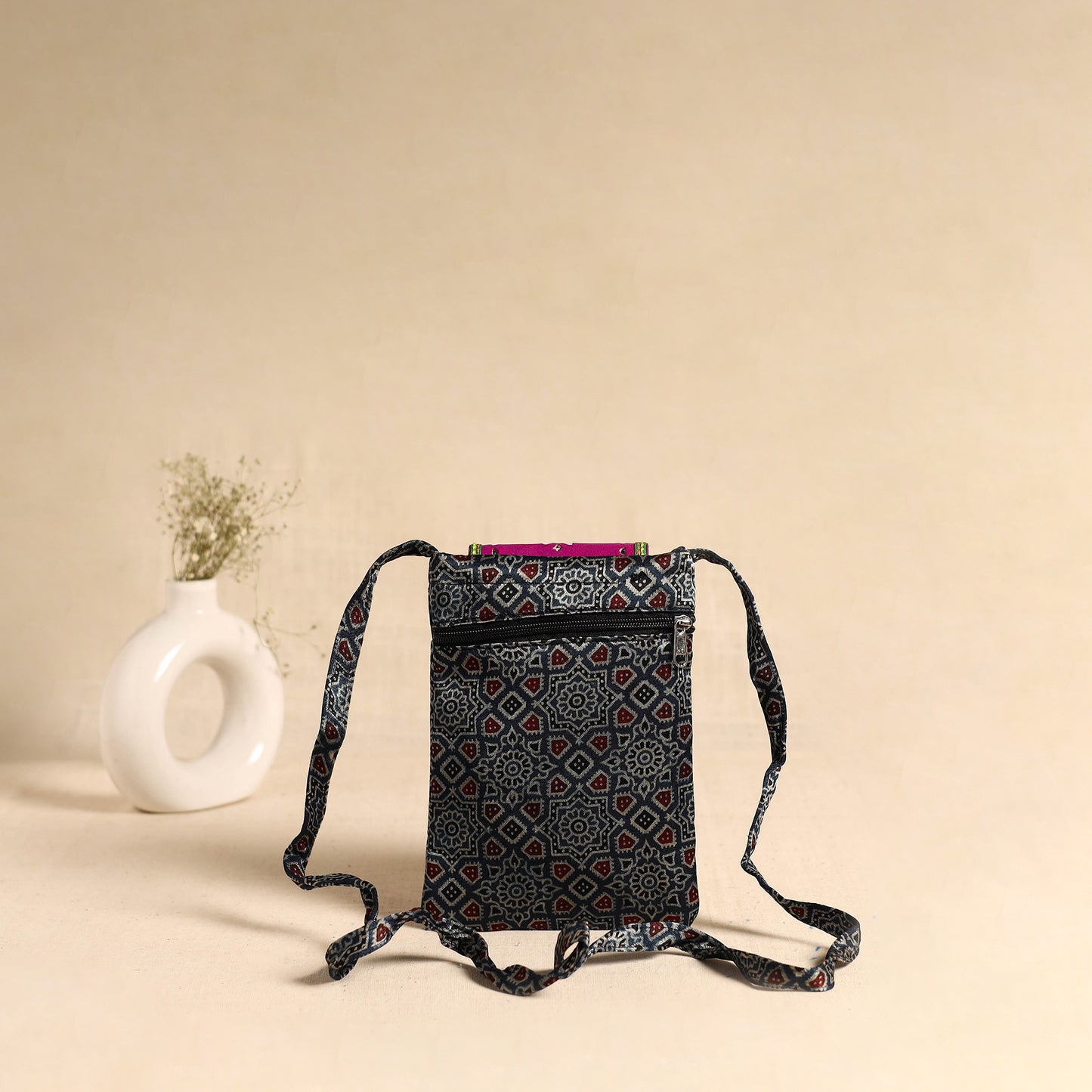 Traditional Kutch Mashru Silk Leather Flap Sling Bag 73