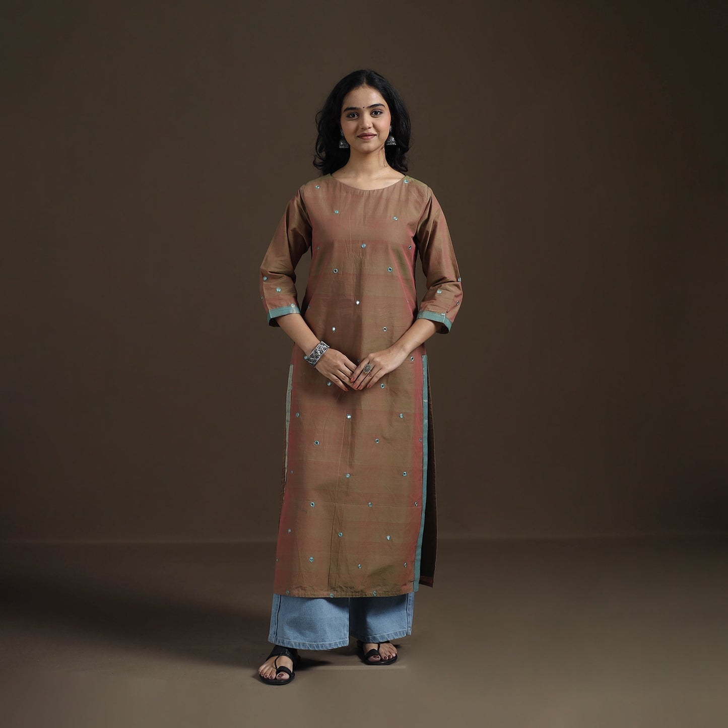 Mangalagiri Pure Handwoven Cotton Mirror Work Straight Kurta for women 16