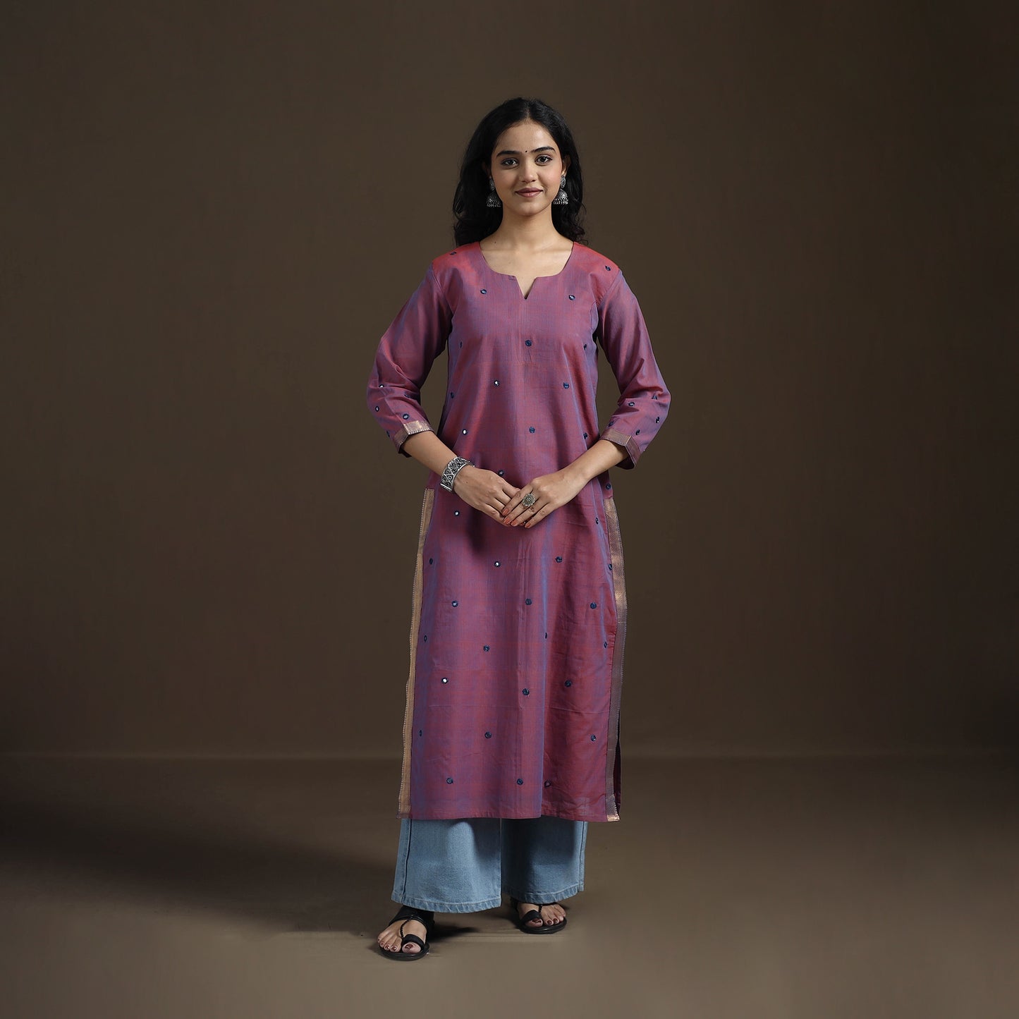 Mangalagiri Pure Handwoven Cotton Mirror Work Straight Kurta for women 18