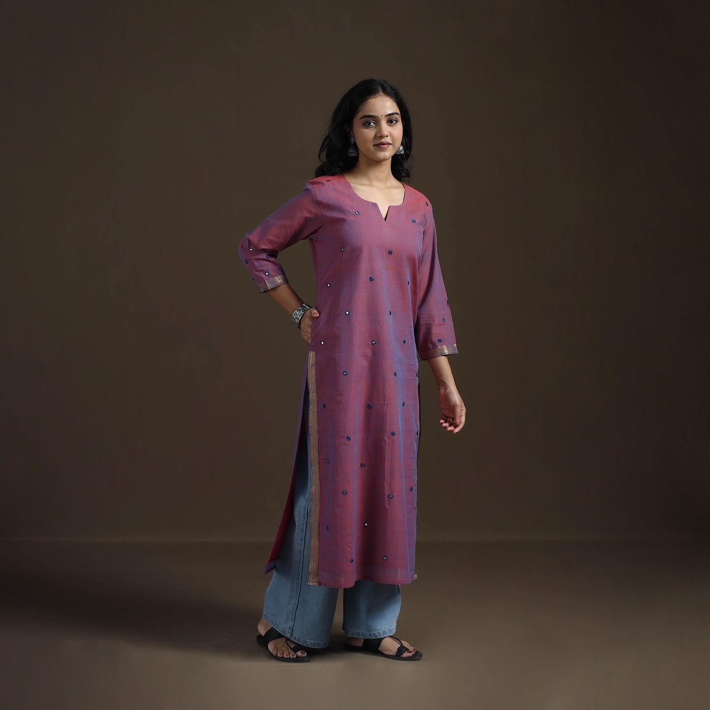 Mangalagiri Pure Handwoven Cotton Mirror Work Straight Kurta for women 18