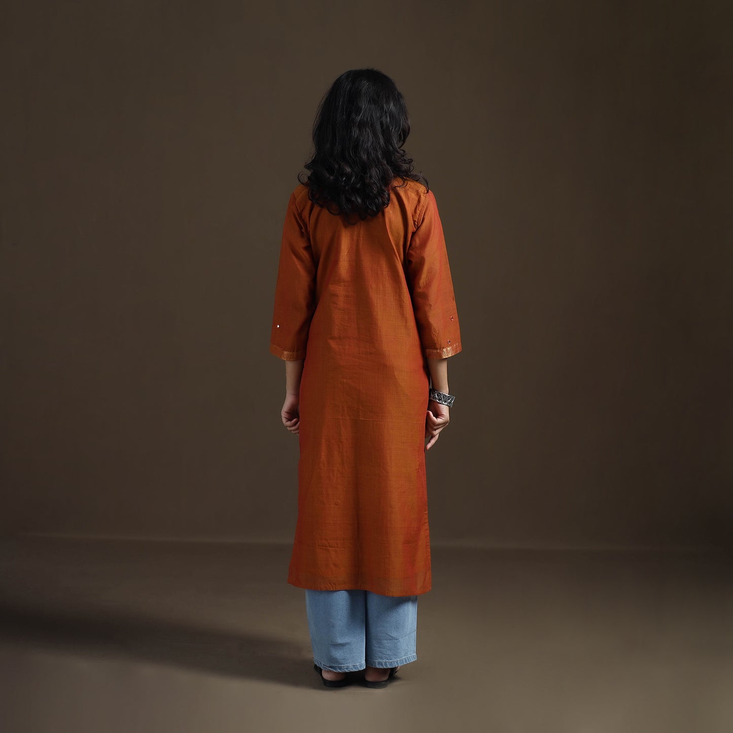 Mangalagiri Pure Handwoven Cotton Mirror Work Straight Kurta for women 08