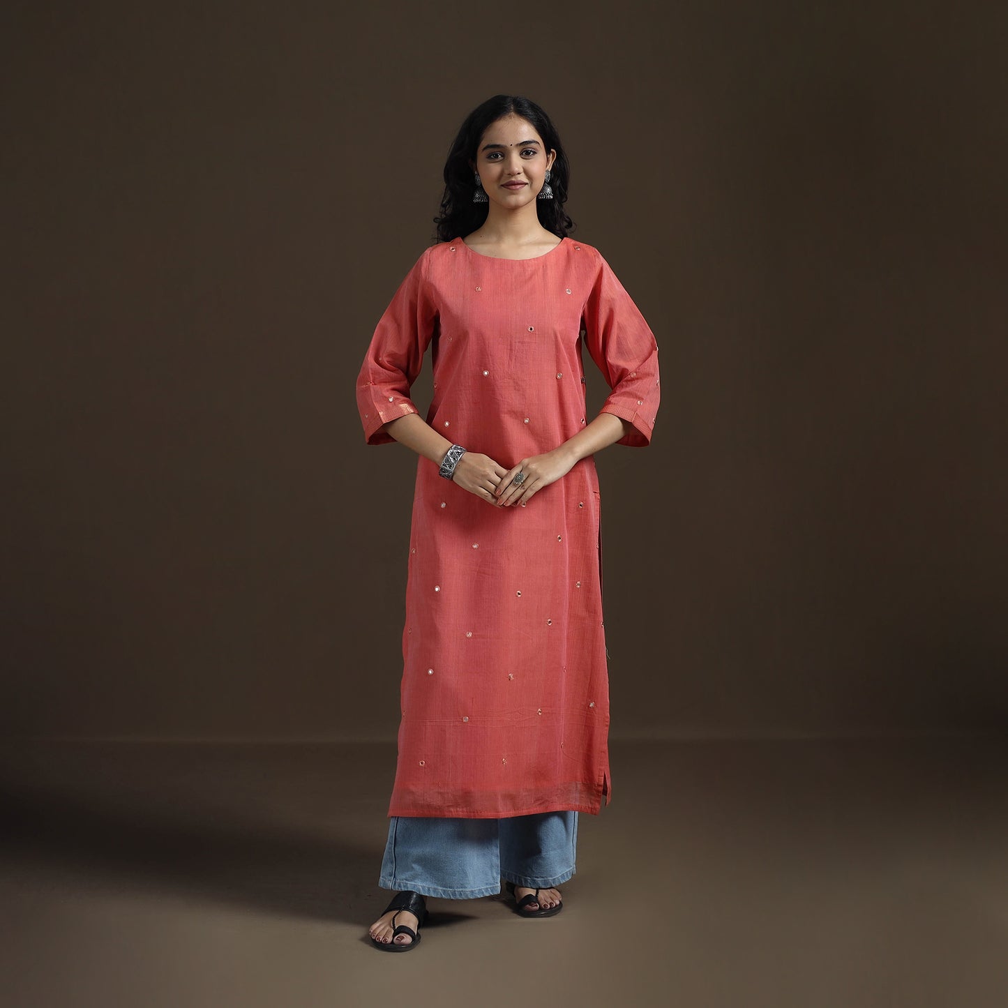Mangalagiri Pure Handwoven Cotton Mirror Work Straight Kurta for women 17
