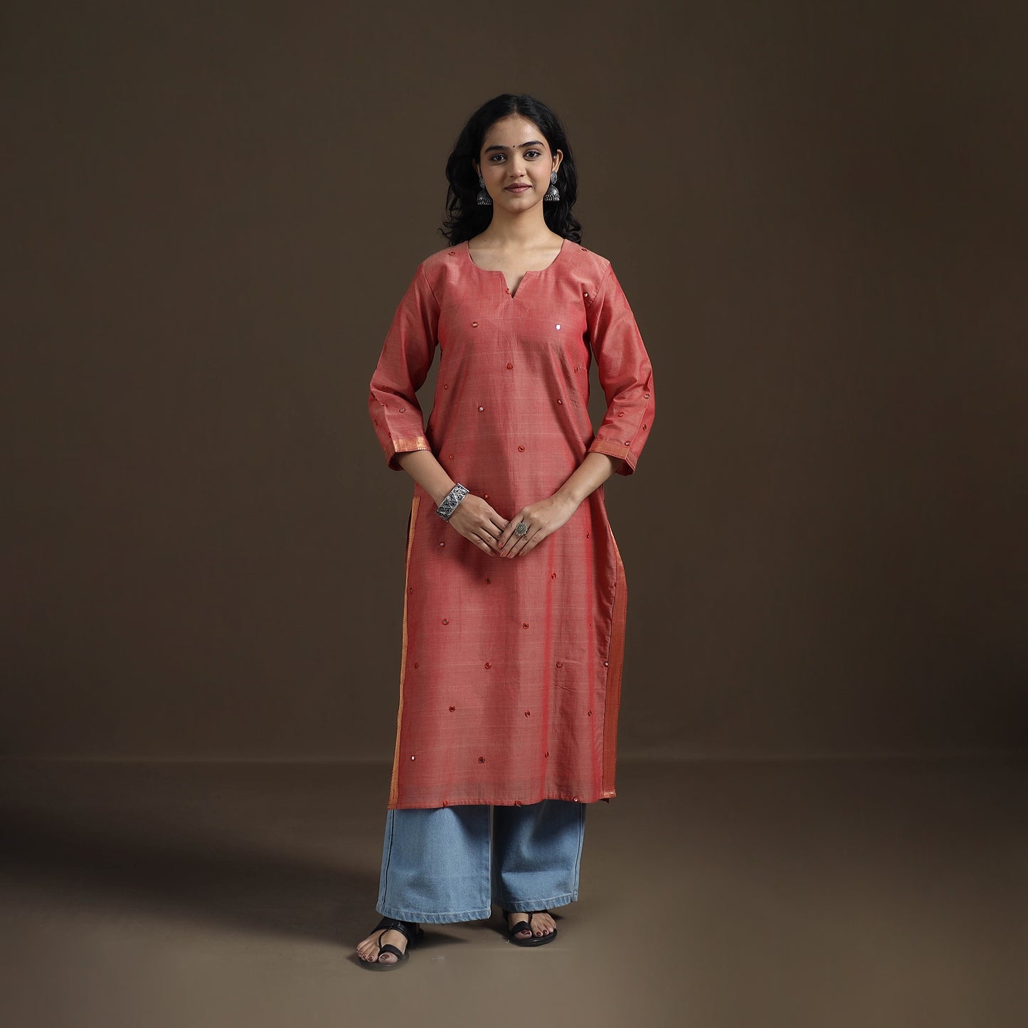 Mangalagiri Pure Handwoven Cotton Mirror Work Straight Kurta for women 20