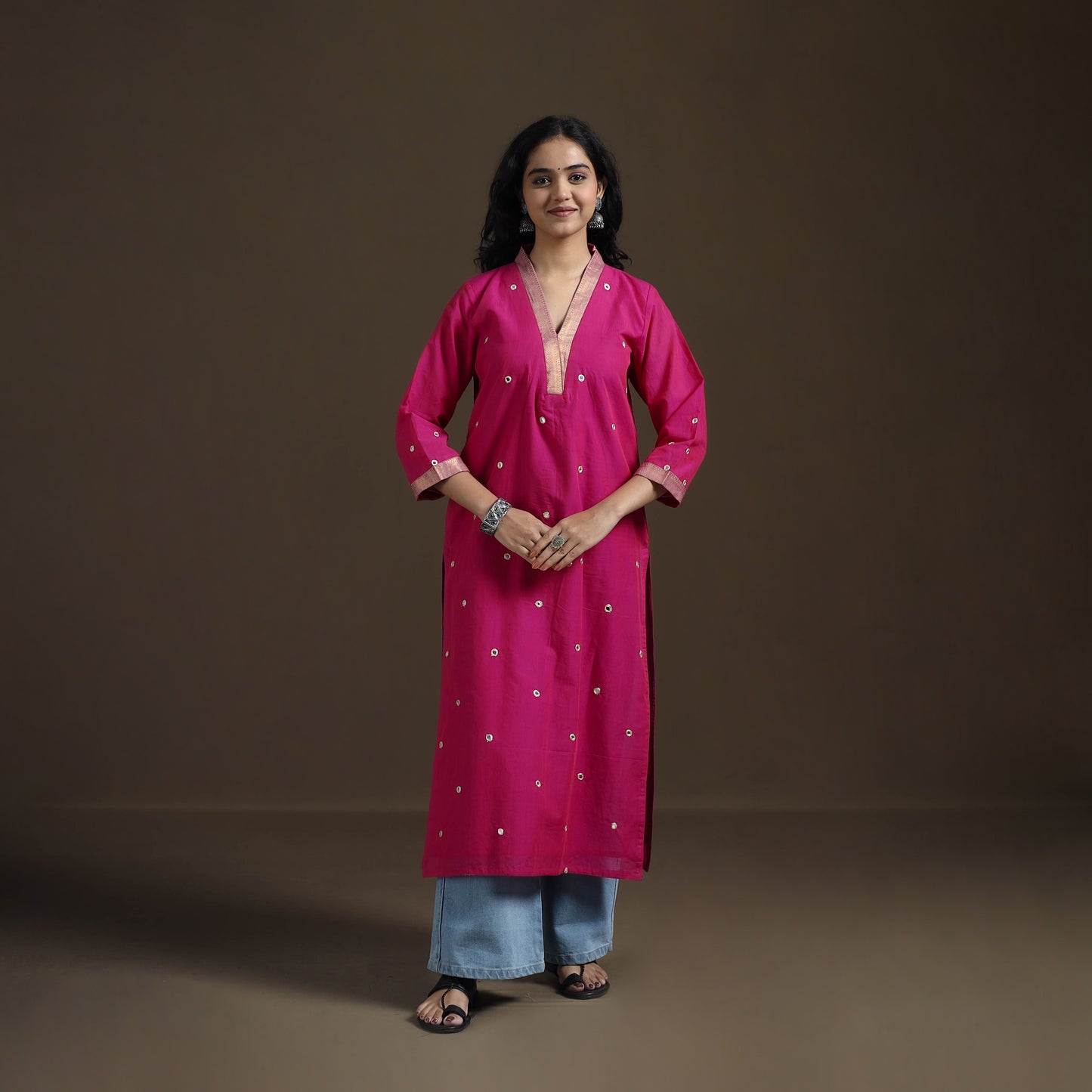 Mangalagiri Pure Handwoven Cotton Mirror Work Straight Kurta for women 12
