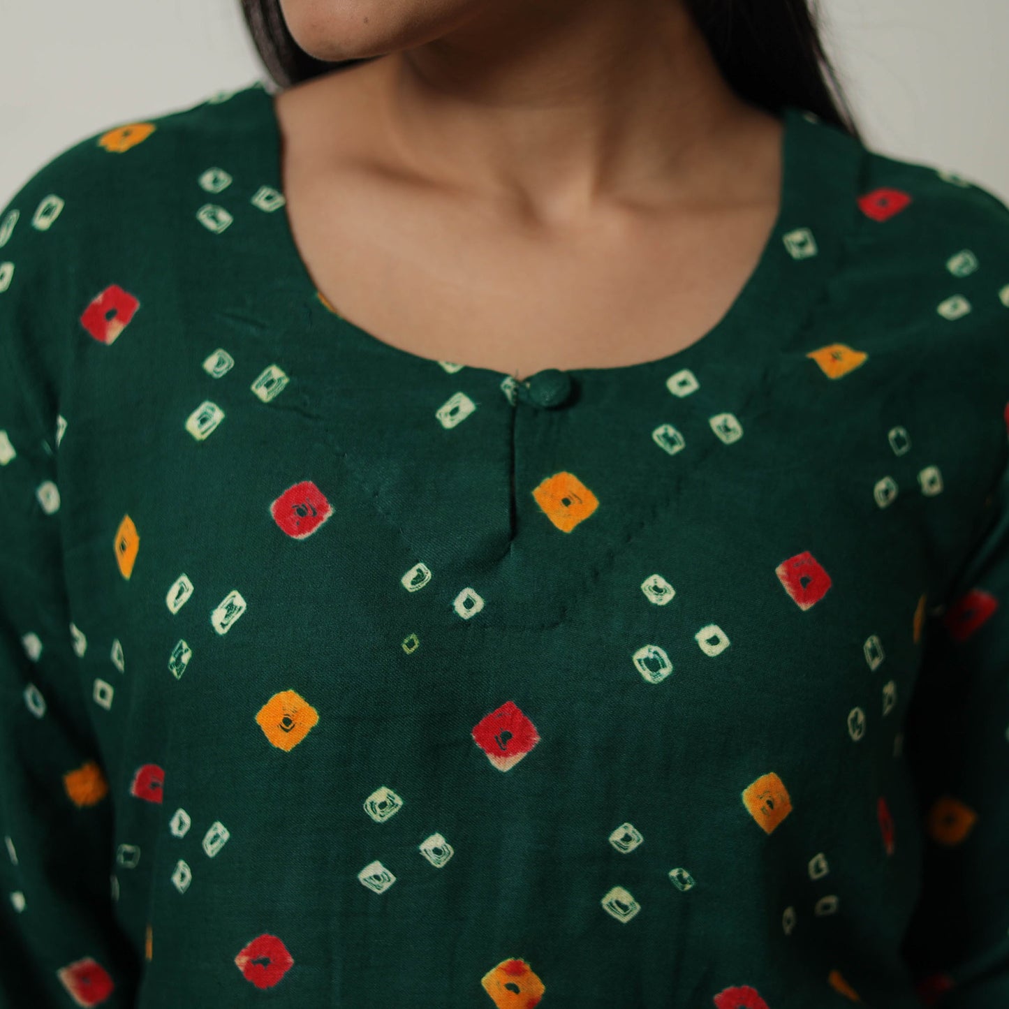 Persian Green Tie & dye Cotton A-Line Bandhani Kurta for Women