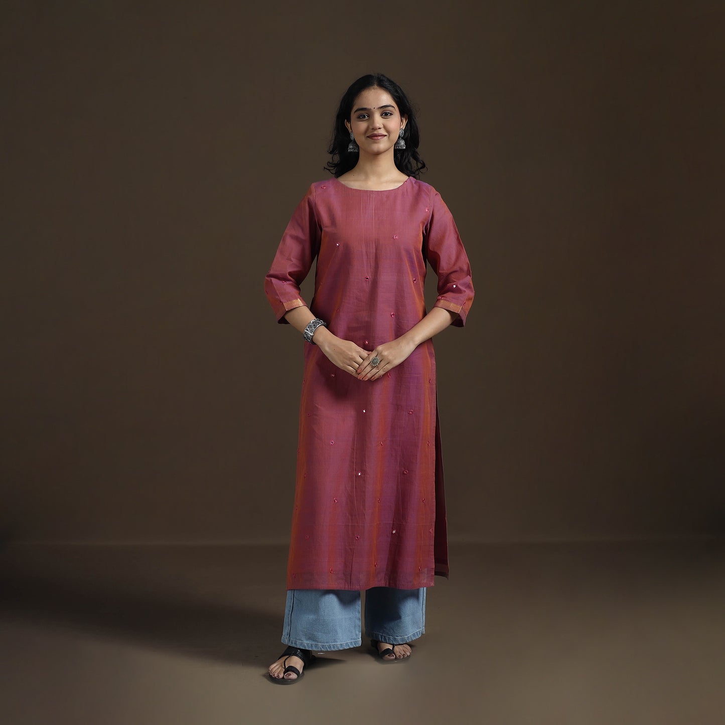 Mangalagiri Pure Handwoven Cotton Mirror Work Straight Kurta for women 14