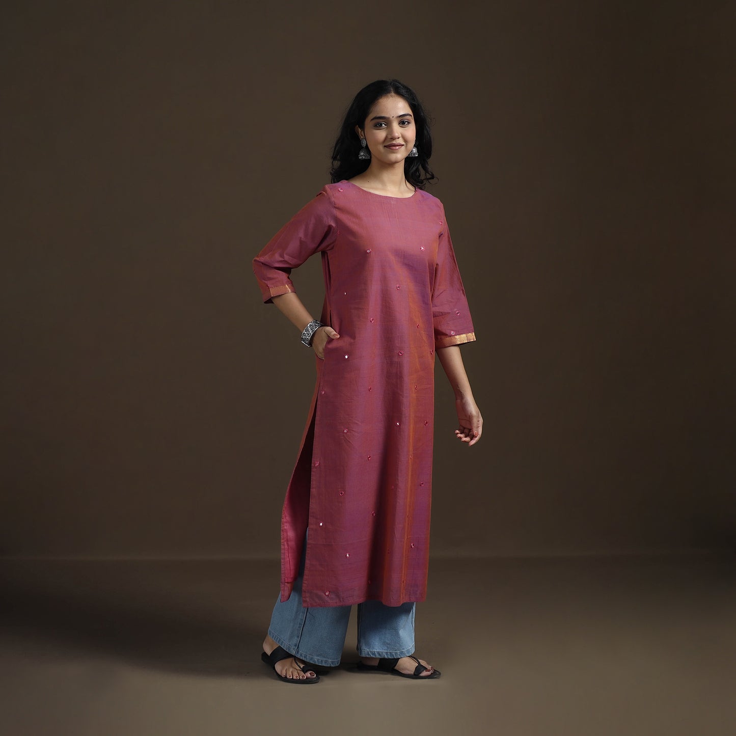 Mangalagiri Pure Handwoven Cotton Mirror Work Straight Kurta for women 14