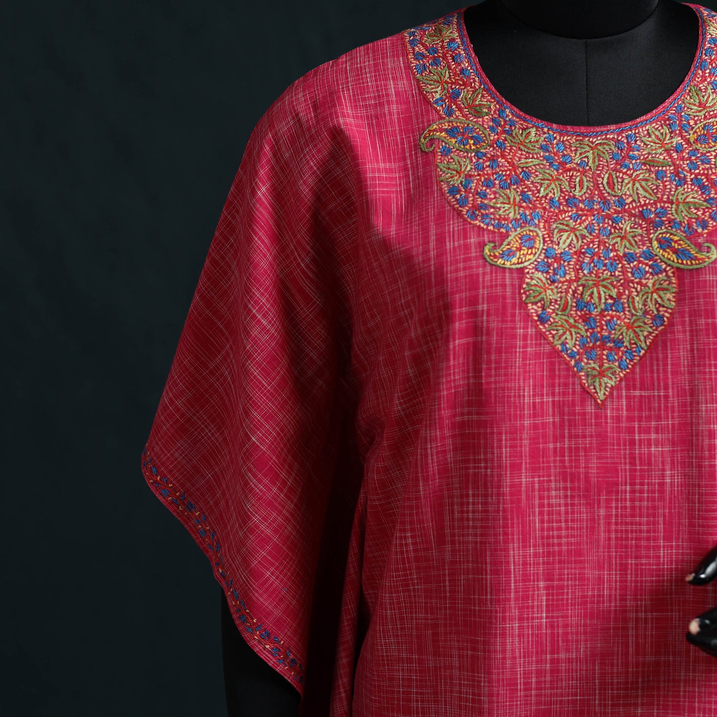 Pink - Kashmiri Sozni Hand Embroidered Cotton Kaftan (Medium) 18