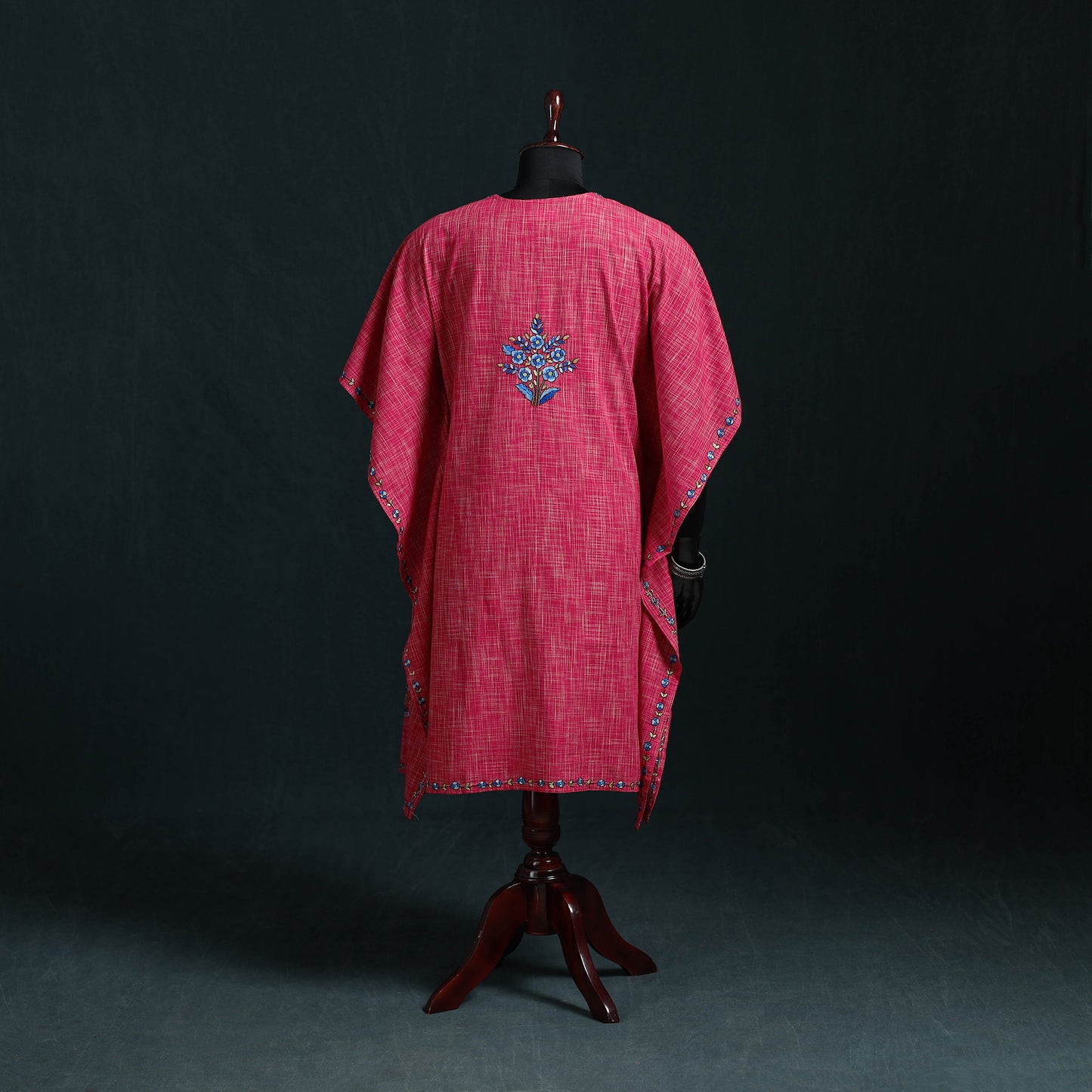 Pink - Kashmiri Kashida Hand Embroidered Cotton Kaftan (Medium) 20