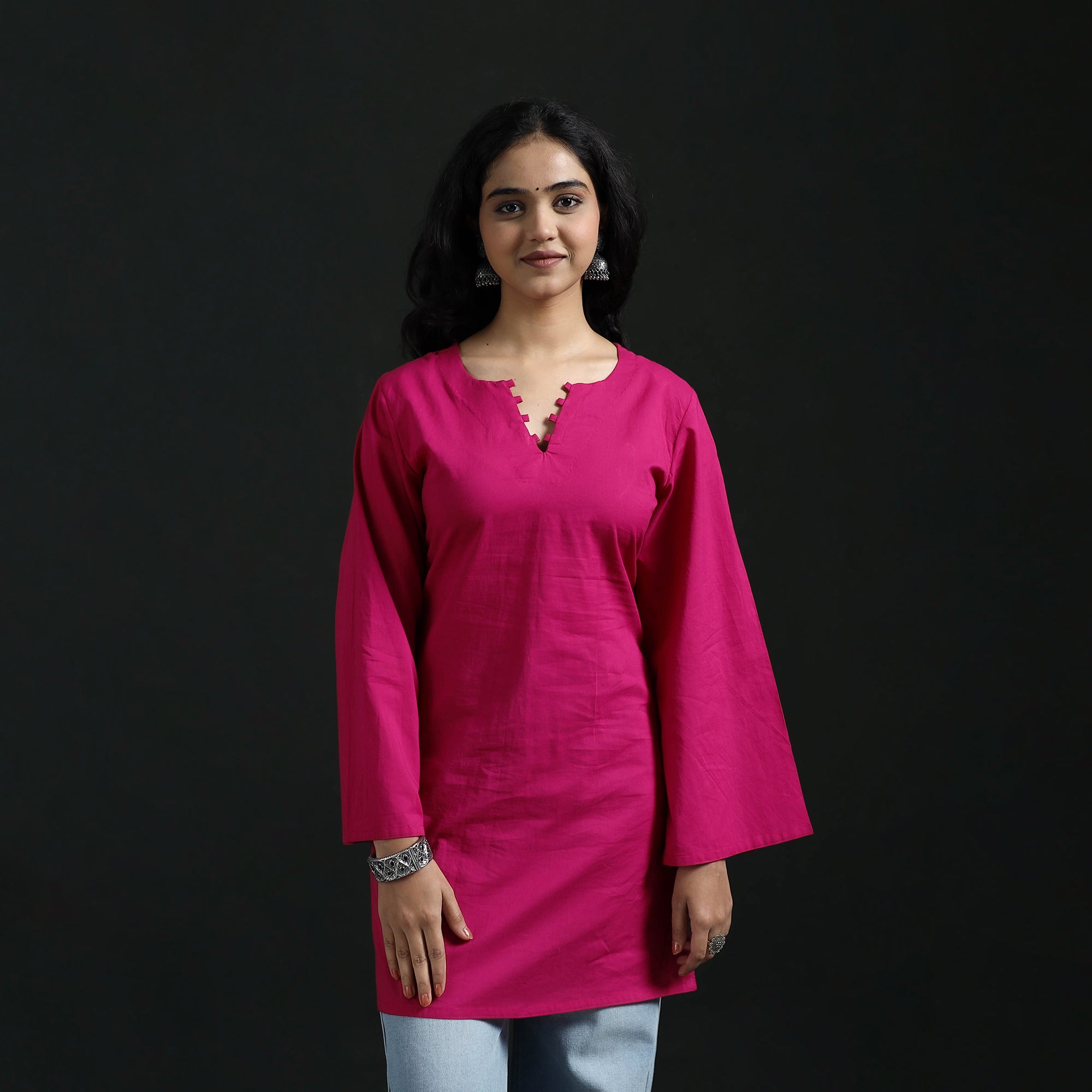 Pink - Plain Cotton Short Kurta for Women 12