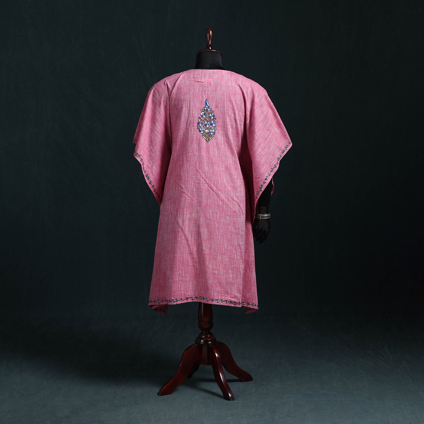 Pink - Kashmiri Kashida Hand Embroidered Cotton Kaftan (Medium) 23