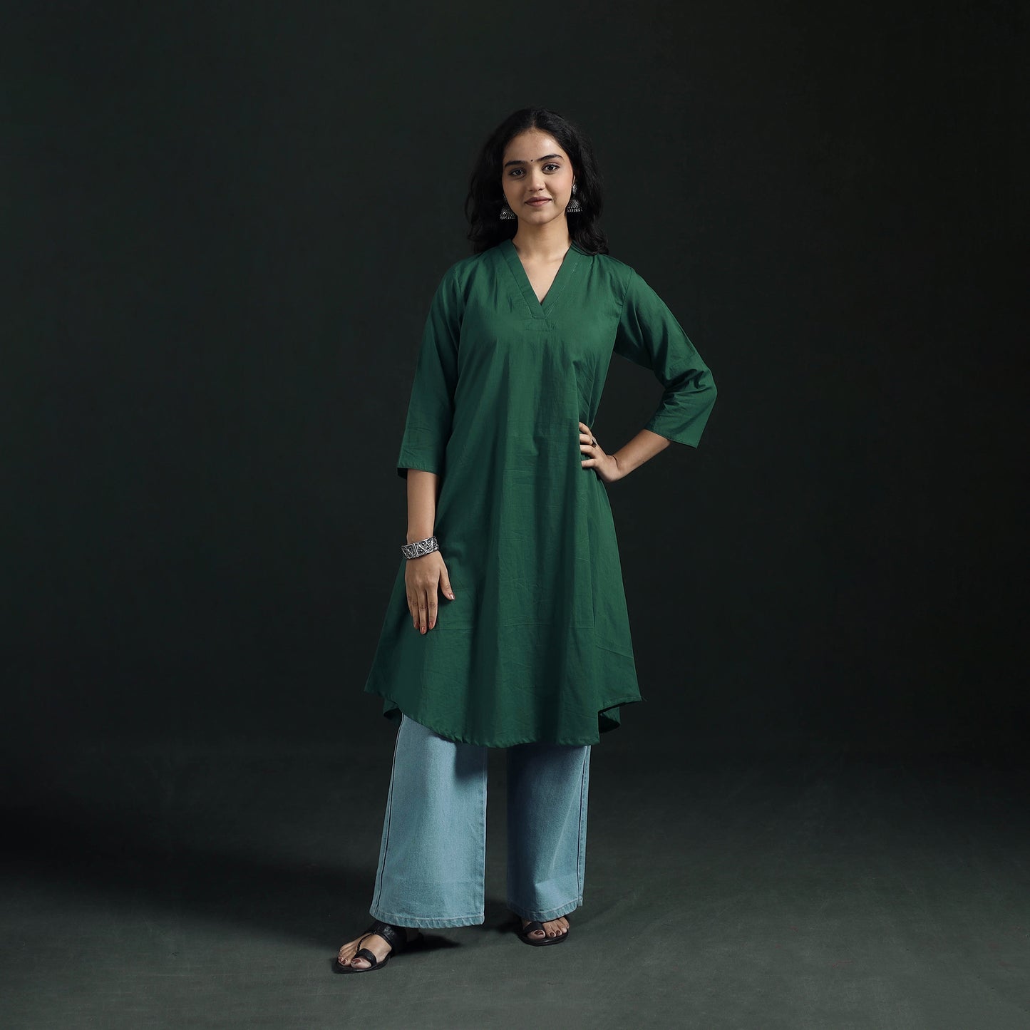 Plain Cotton A-Line Kurta for Women 08